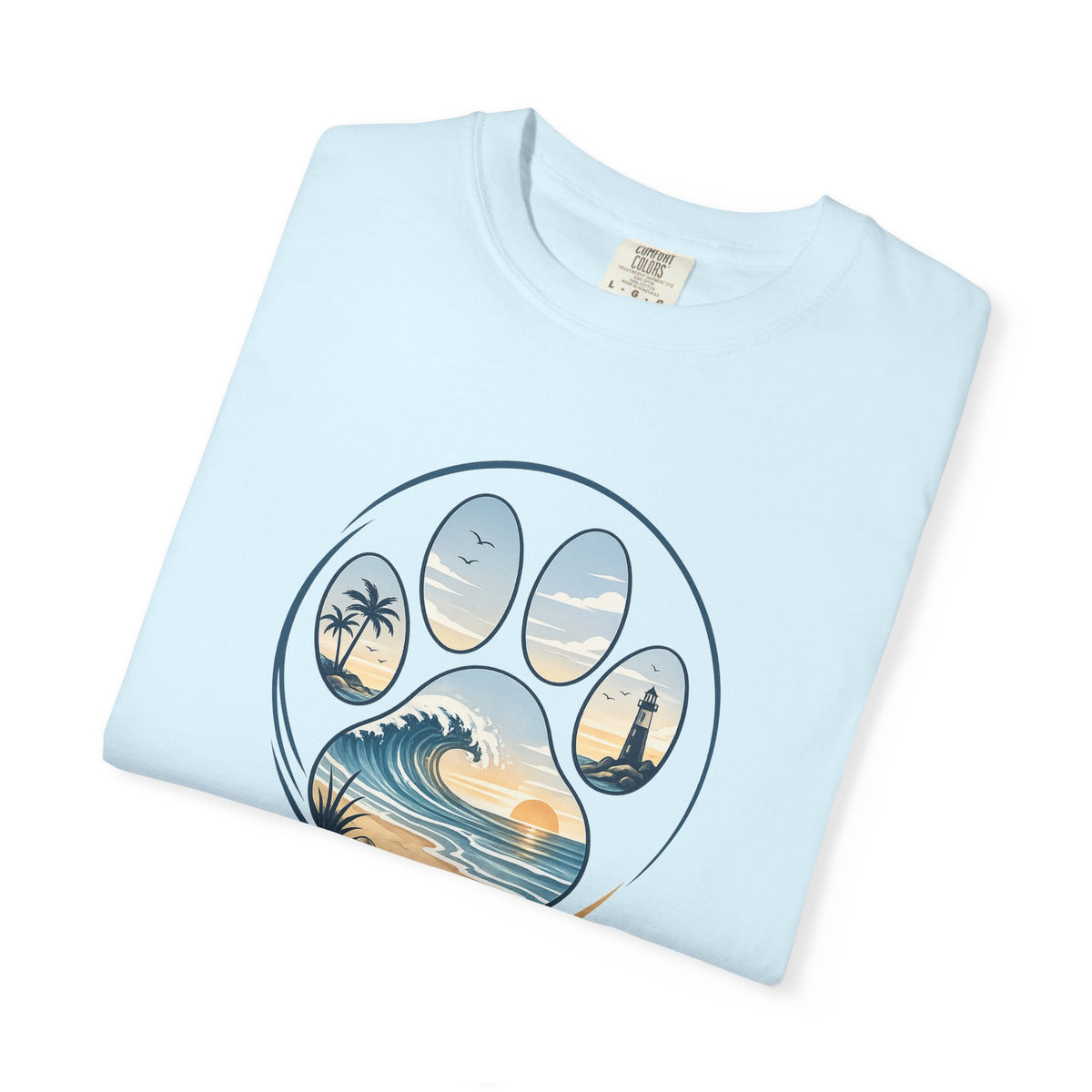 Ocean Paw Surf T-Shirt — Beach Sunset Paw Print Tee