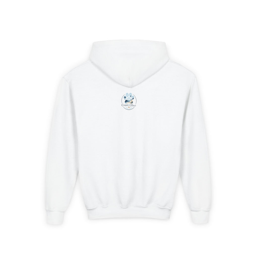 Youth Hoodie — "Sea Side Nap" Cat Beach Graphic Sweatshirt