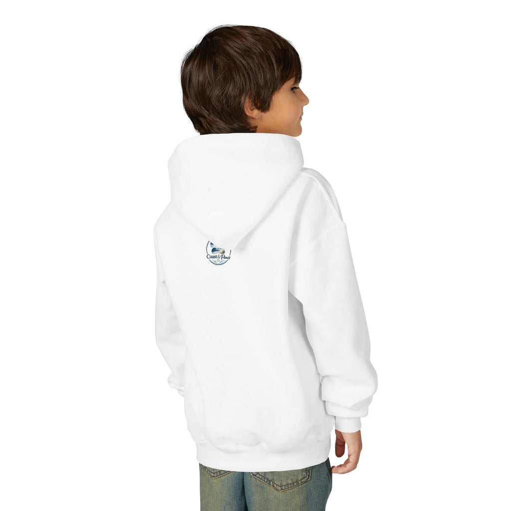 Youth Hoodie — "Sea Side Nap" Cat Beach Graphic Sweatshirt