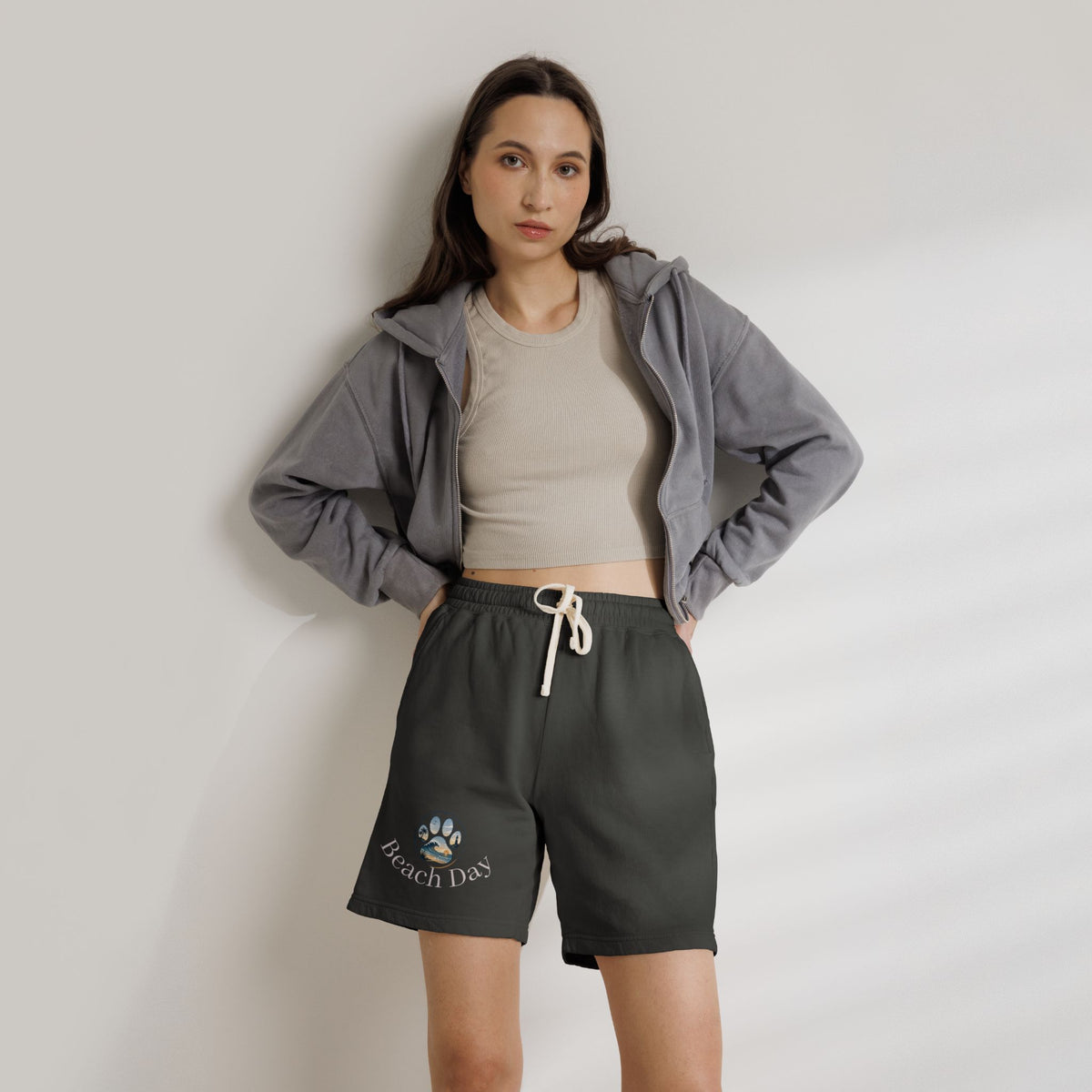 Beach Days Paw-Print Sweat Shorts — Lightweight Fleece Summer Lounge Shorts