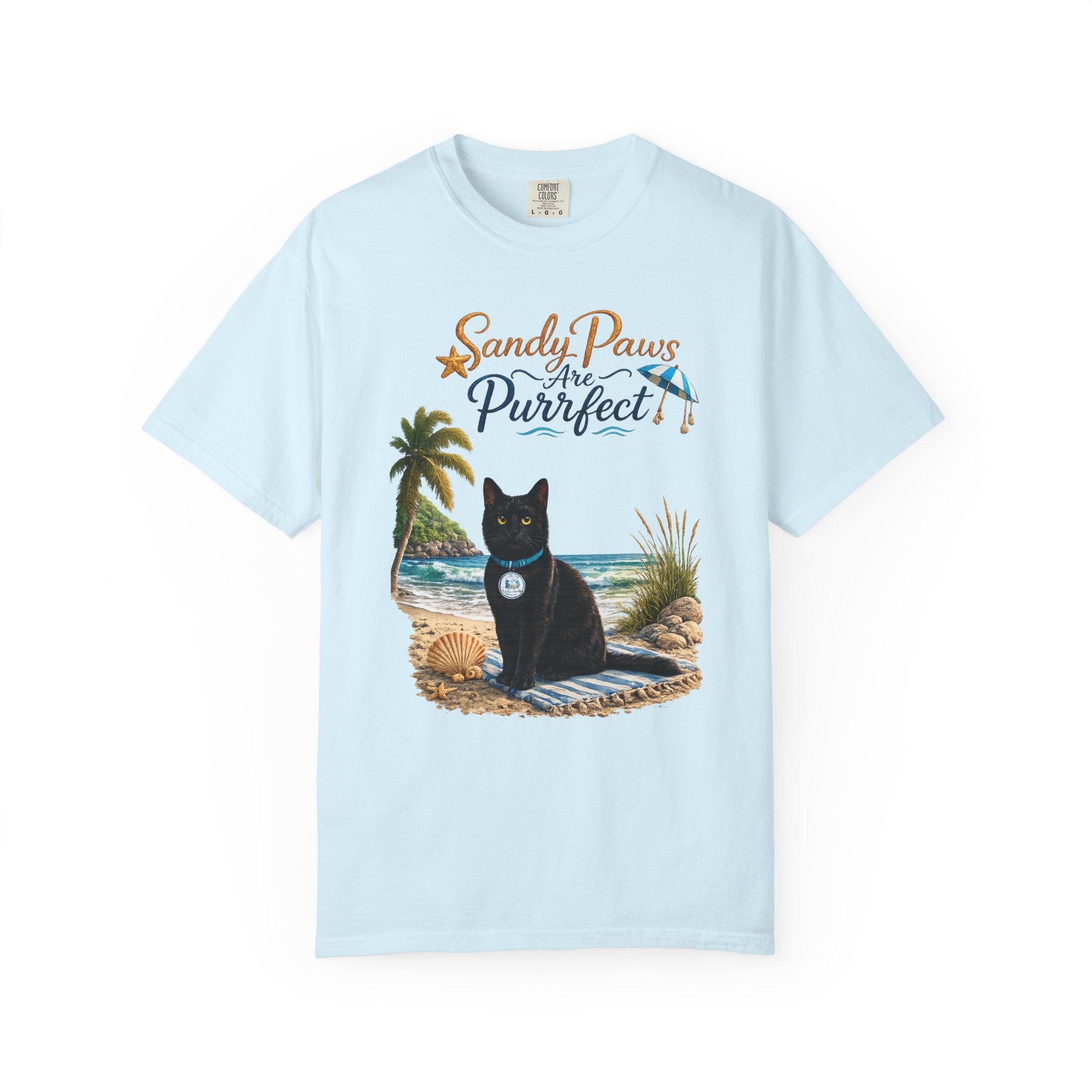 Sandy Paws Are Purrfect - Comfort Colors Unisex Garment Dyed Cat Beach T-Shirt