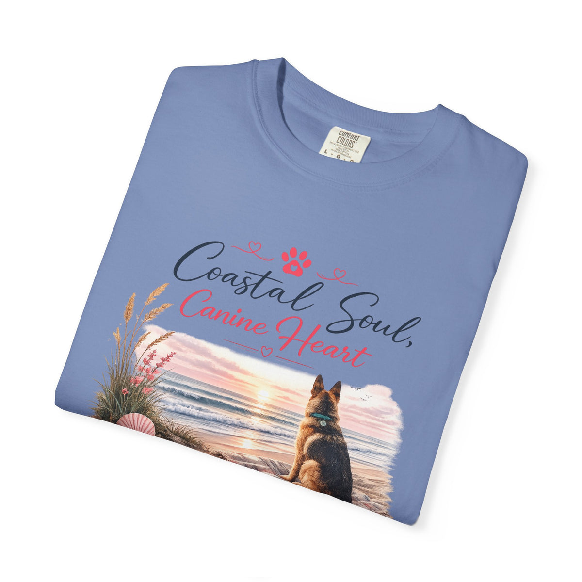 Coastal Soul Canine Heart T-shirt | Beach Dog Sunset Design