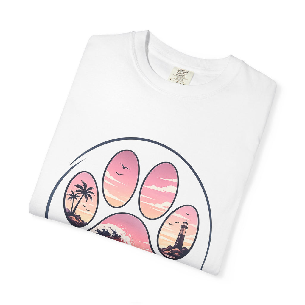 Sunset Paw Tee — Beach Wave Paw Print Unisex Comfort Colors T-Shirt
