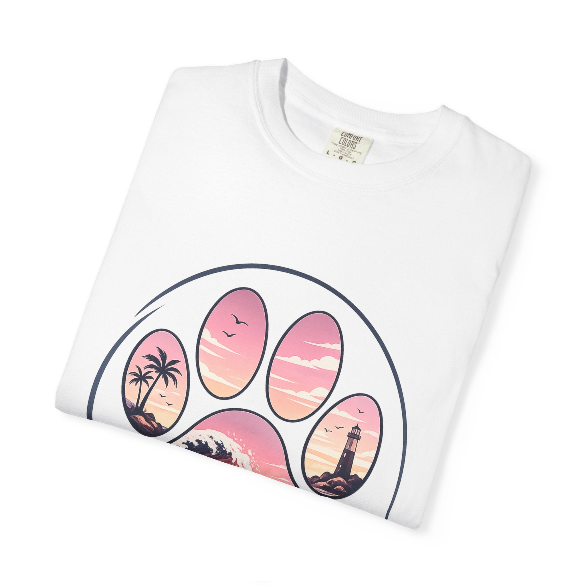 Sunset Paw Tee — Beach Wave Paw Print Unisex Comfort Colors T-Shirt