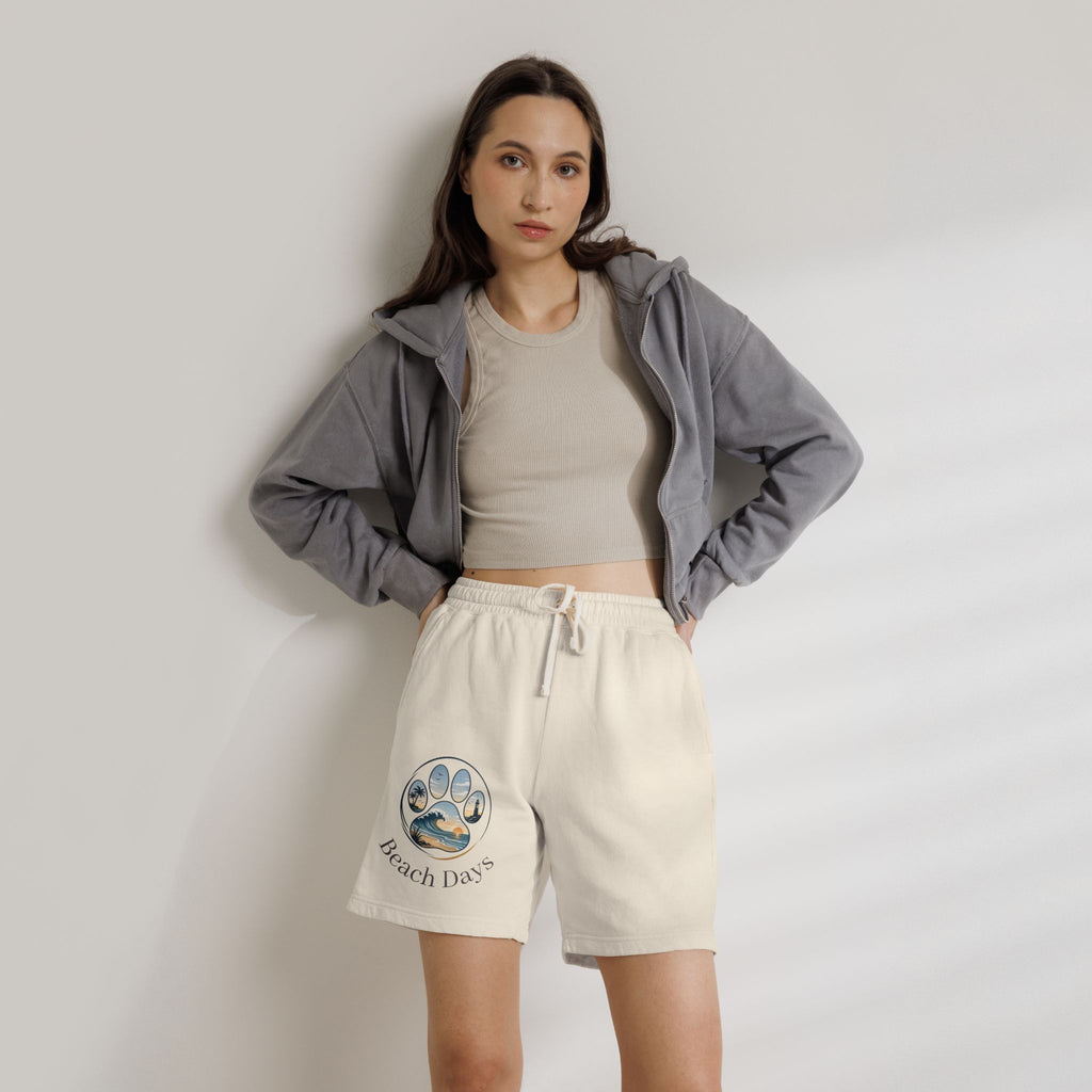 Beach Days Paw-Print Sweat Shorts — Lightweight Fleece Summer Lounge Shorts