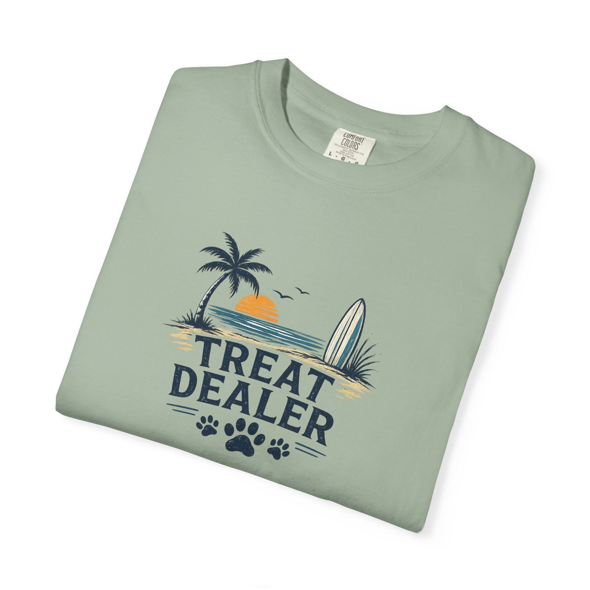 Treat Dealer Beach T-Shirt — Cute Dog Paw Surf Graphic