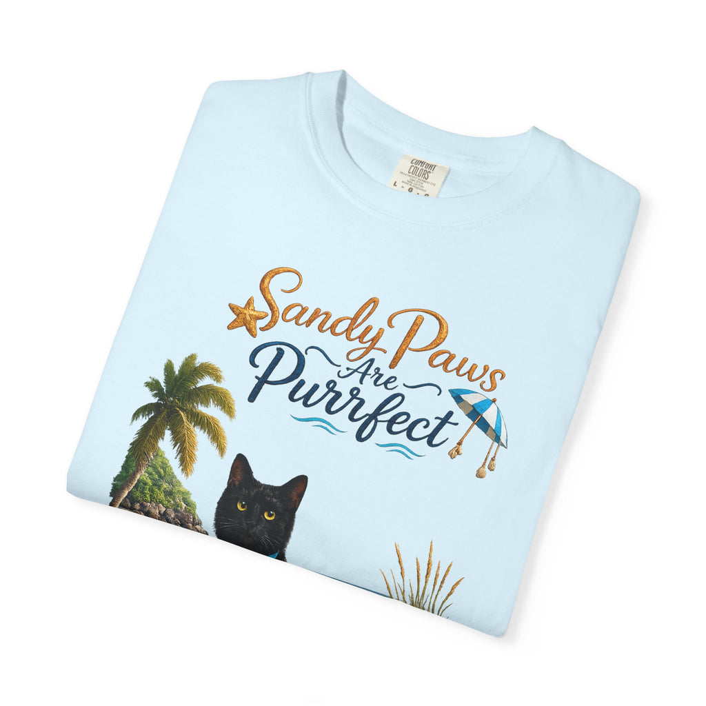 Sandy Paws Are Purrfect - Comfort Colors Unisex Garment Dyed Cat Beach T-Shirt