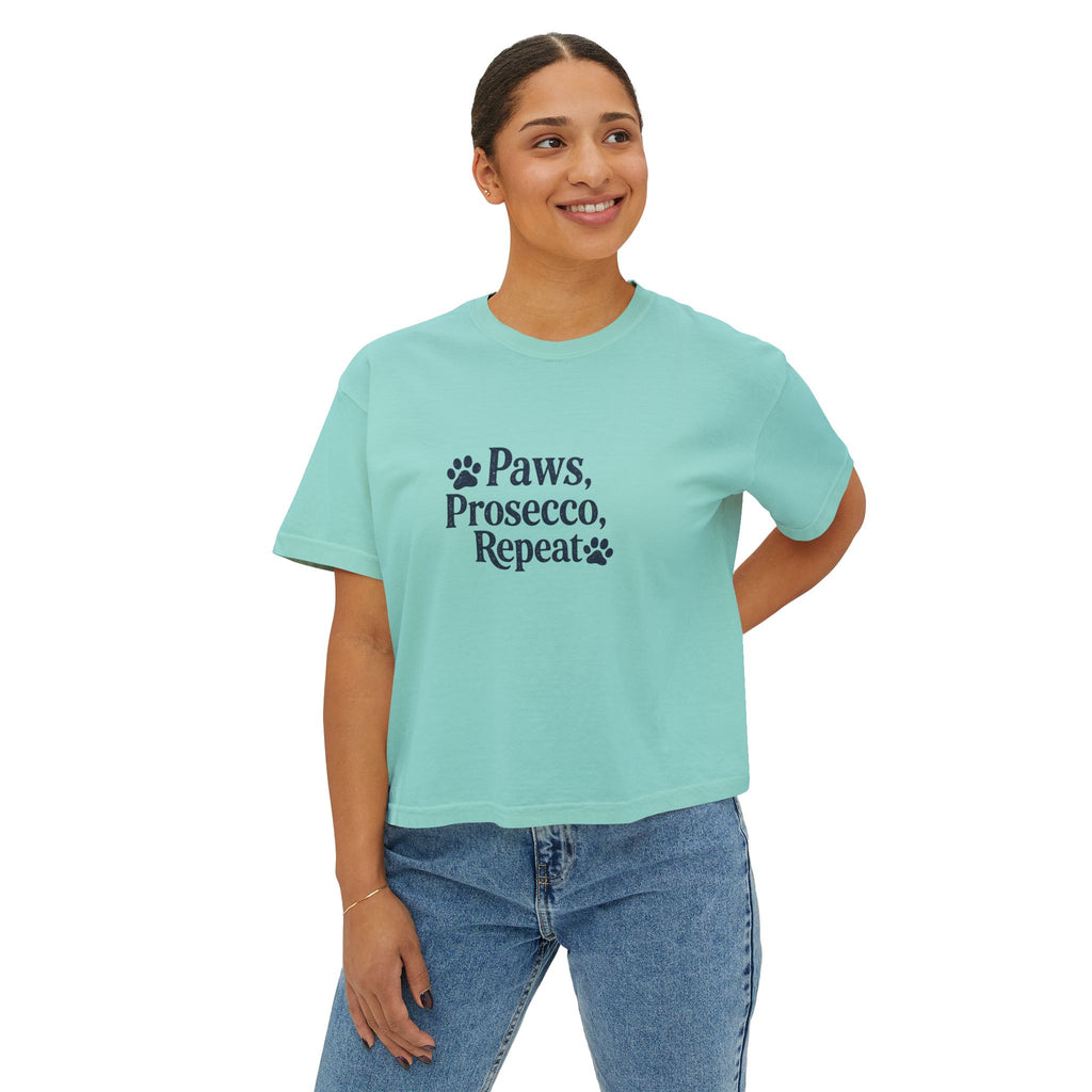Paws, Prosecco, Repeat Boxy Tee — Crop Shirt
