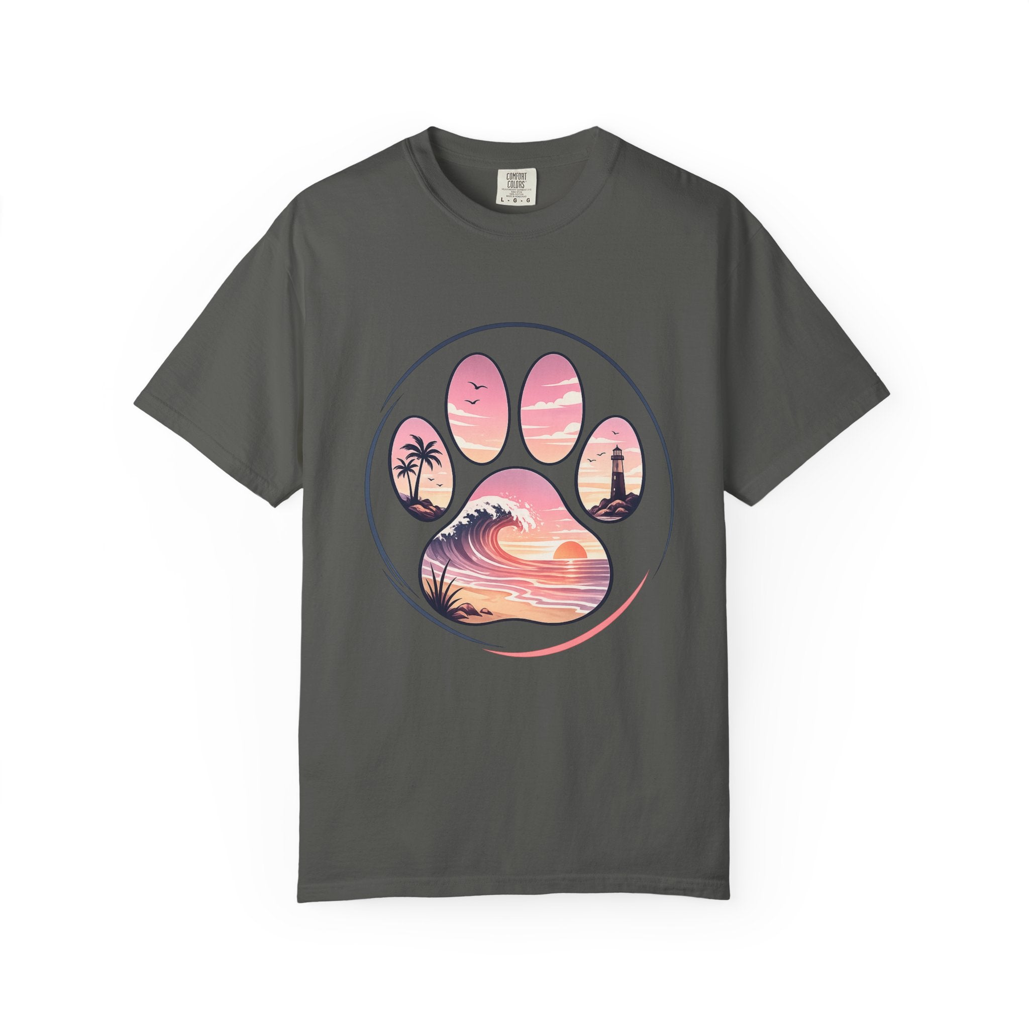 Sunset Paw Tee — Beach Wave Paw Print Unisex Comfort Colors T-Shirt