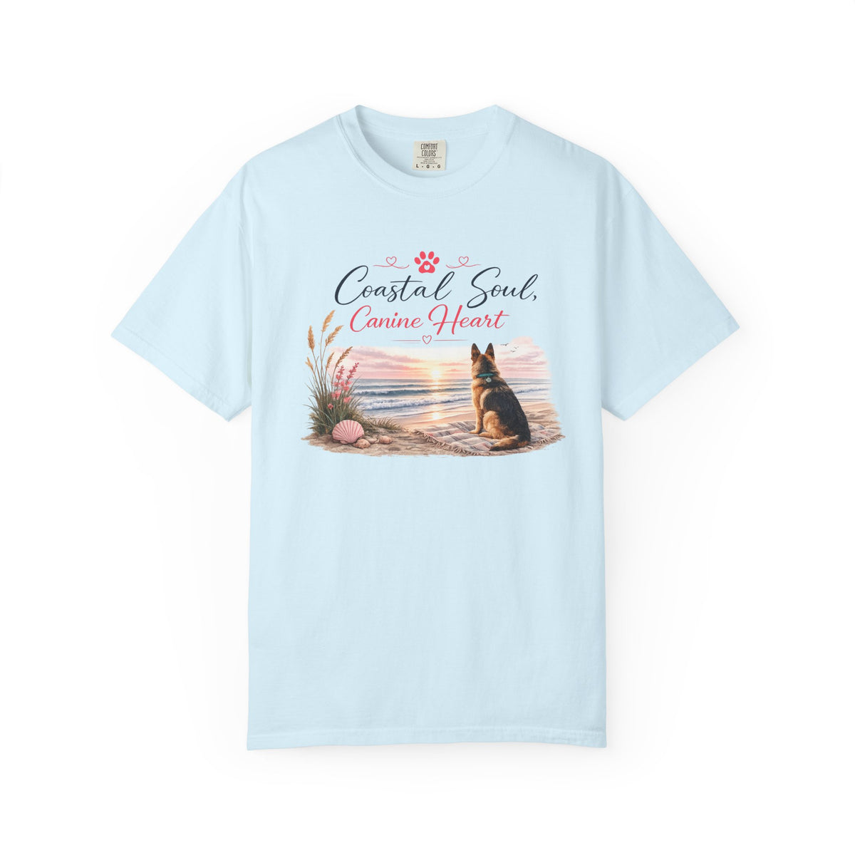 Coastal Soul Canine Heart T-shirt | Beach Dog Sunset Design