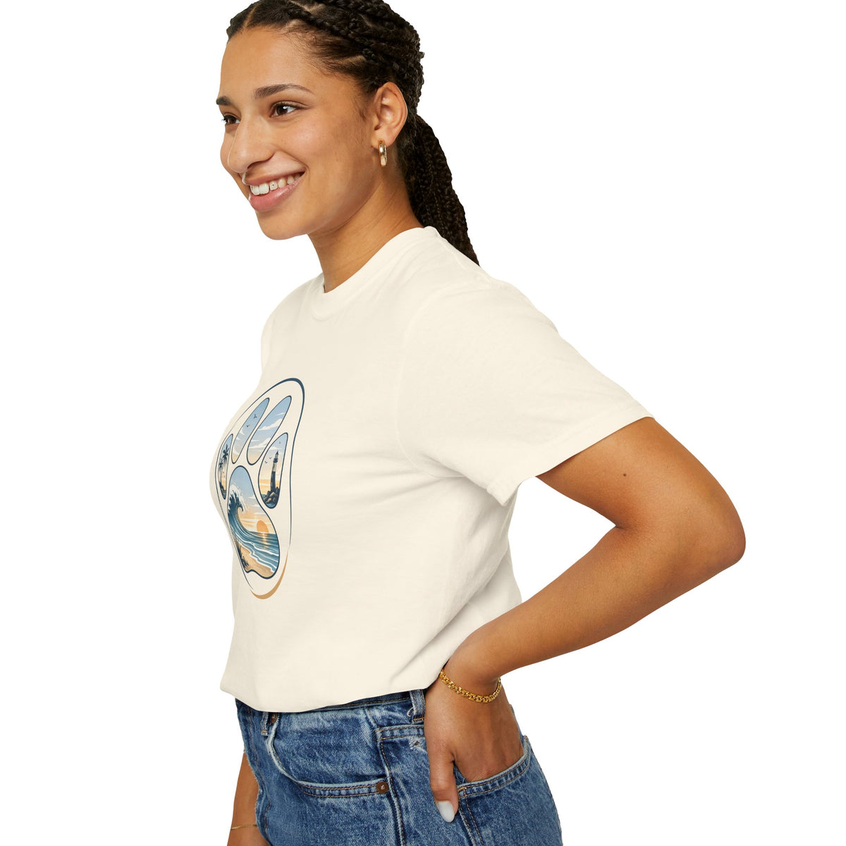 Ocean Paw Surf T-Shirt — Beach Sunset Paw Print Tee