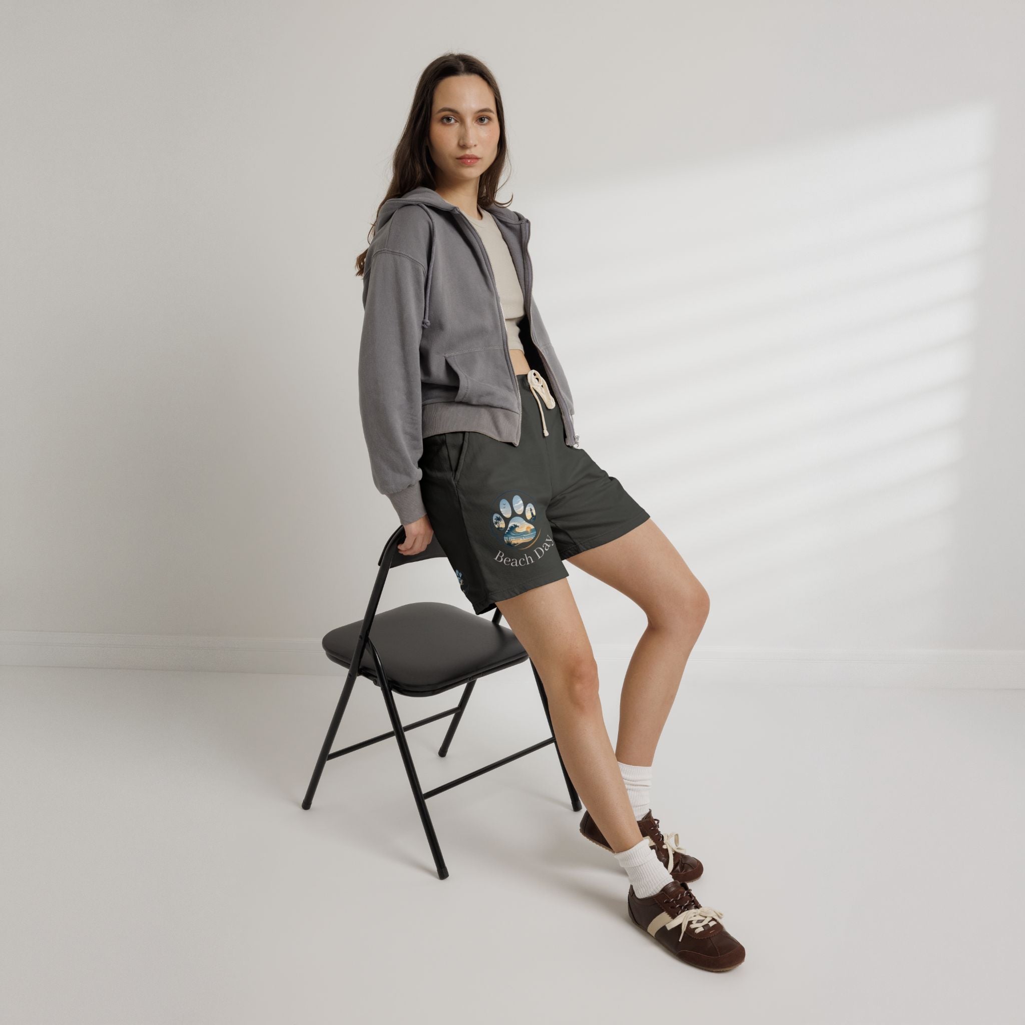 Beach Days Paw-Print Sweat Shorts — Lightweight Fleece Summer Lounge Shorts