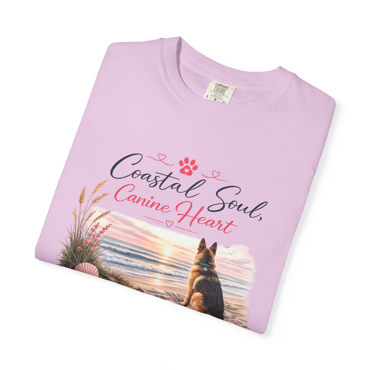 Coastal Soul Canine Heart T-shirt | Beach Dog Sunset Design
