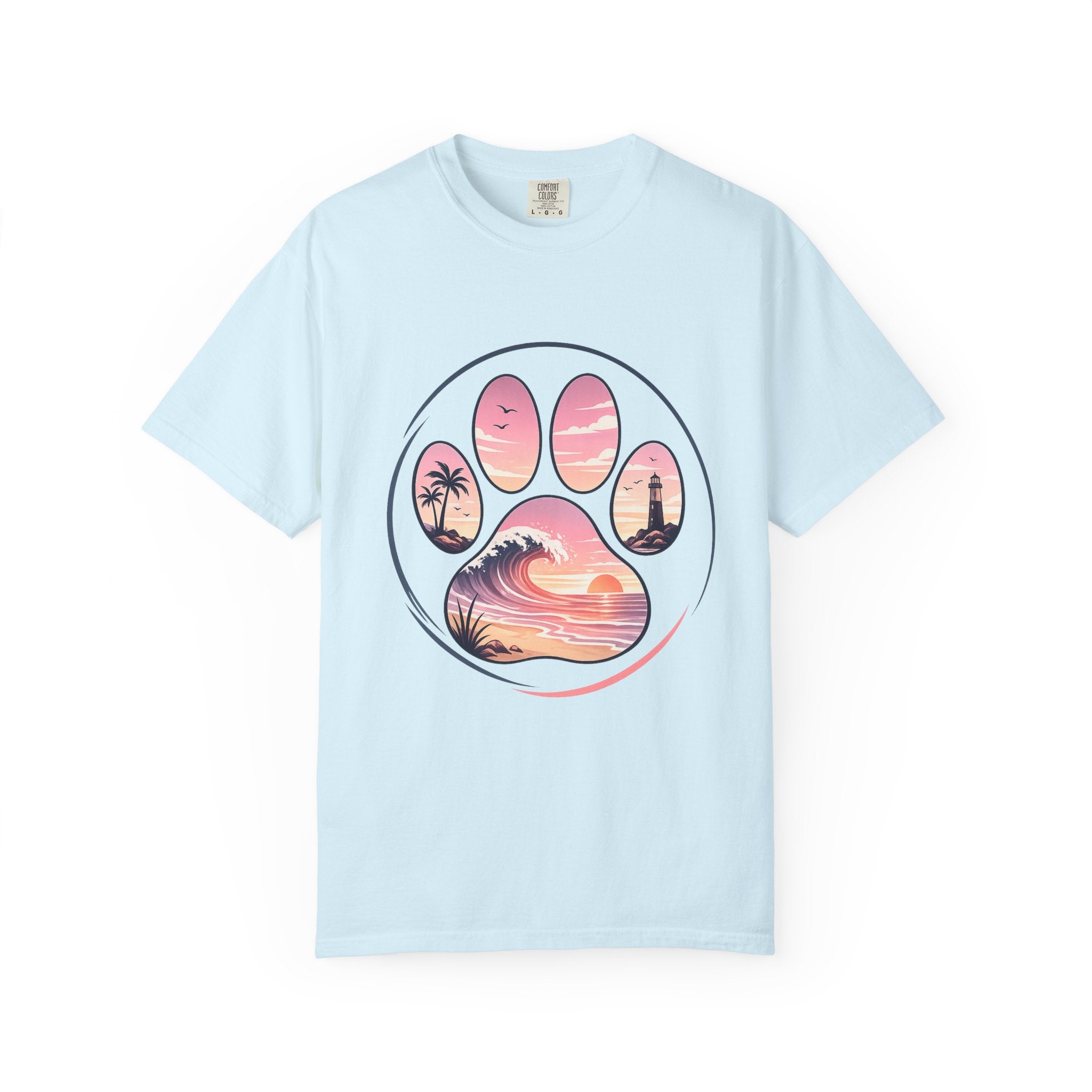 Sunset Paw Tee — Beach Wave Paw Print Unisex Comfort Colors T-Shirt