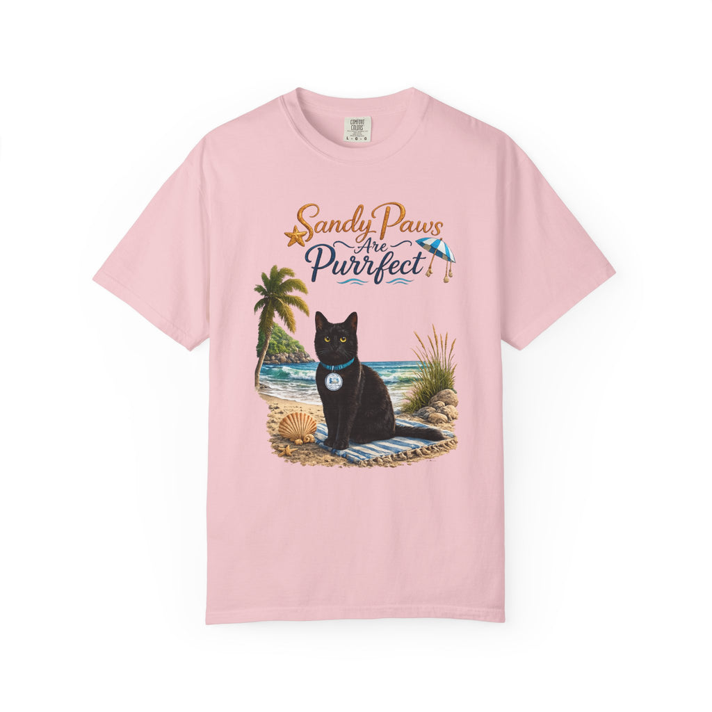 Sandy Paws Are Purrfect - Comfort Colors Unisex Garment Dyed Cat Beach T-Shirt