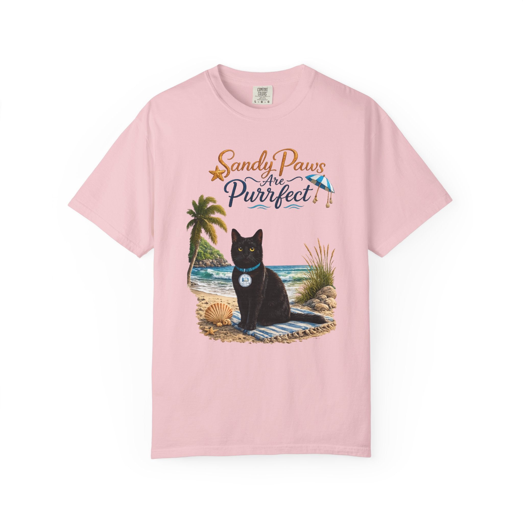Sandy Paws Are Purrfect - Comfort Colors Unisex Garment Dyed Cat Beach T-Shirt