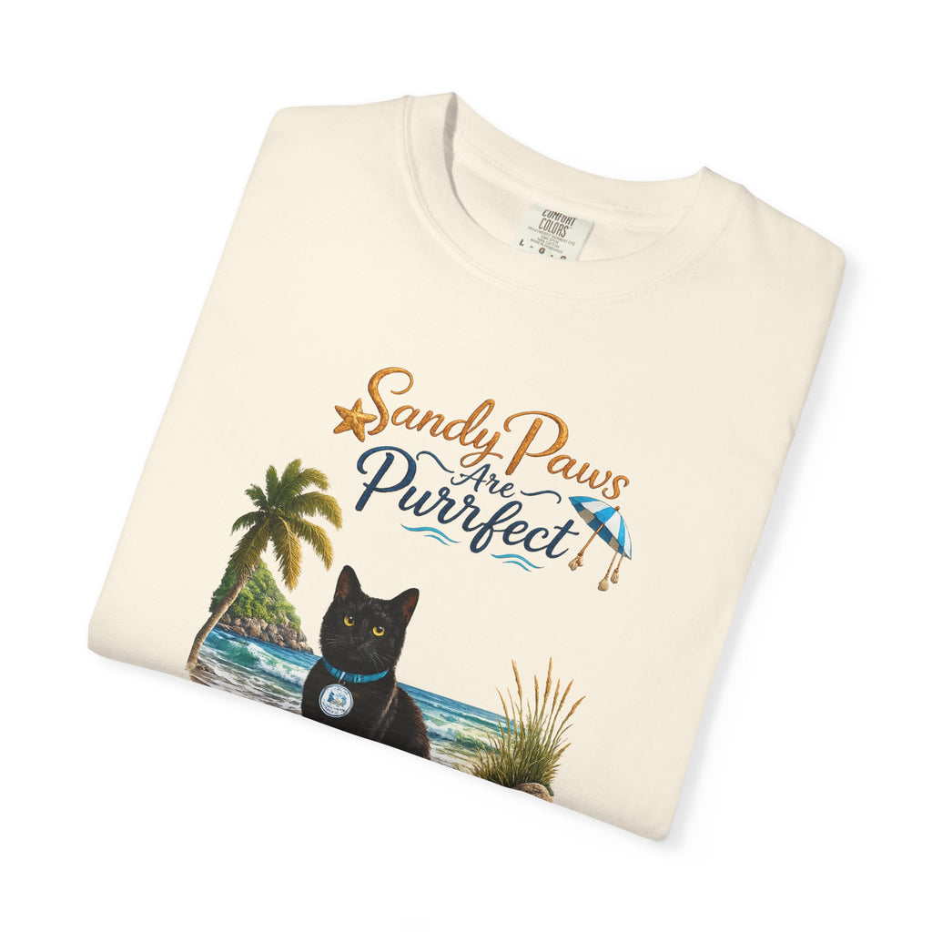 Sandy Paws Are Purrfect - Comfort Colors Unisex Garment Dyed Cat Beach T-Shirt