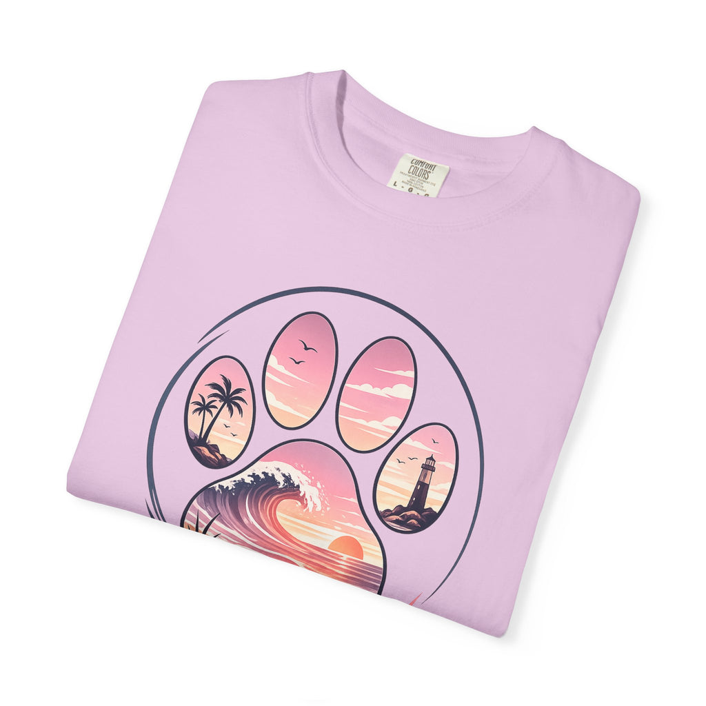 Sunset Paw Tee — Beach Wave Paw Print Unisex Comfort Colors T-Shirt