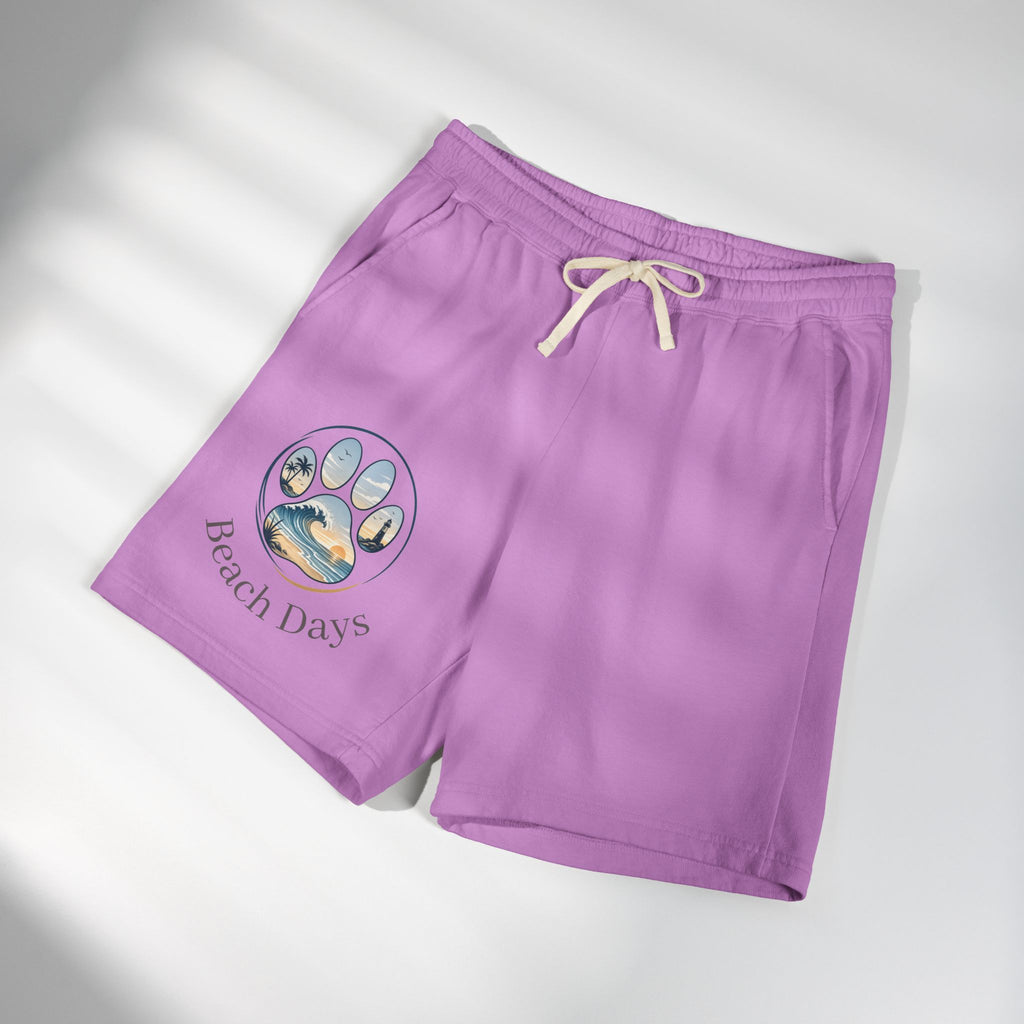 Beach Days Paw-Print Sweat Shorts — Lightweight Fleece Summer Lounge Shorts