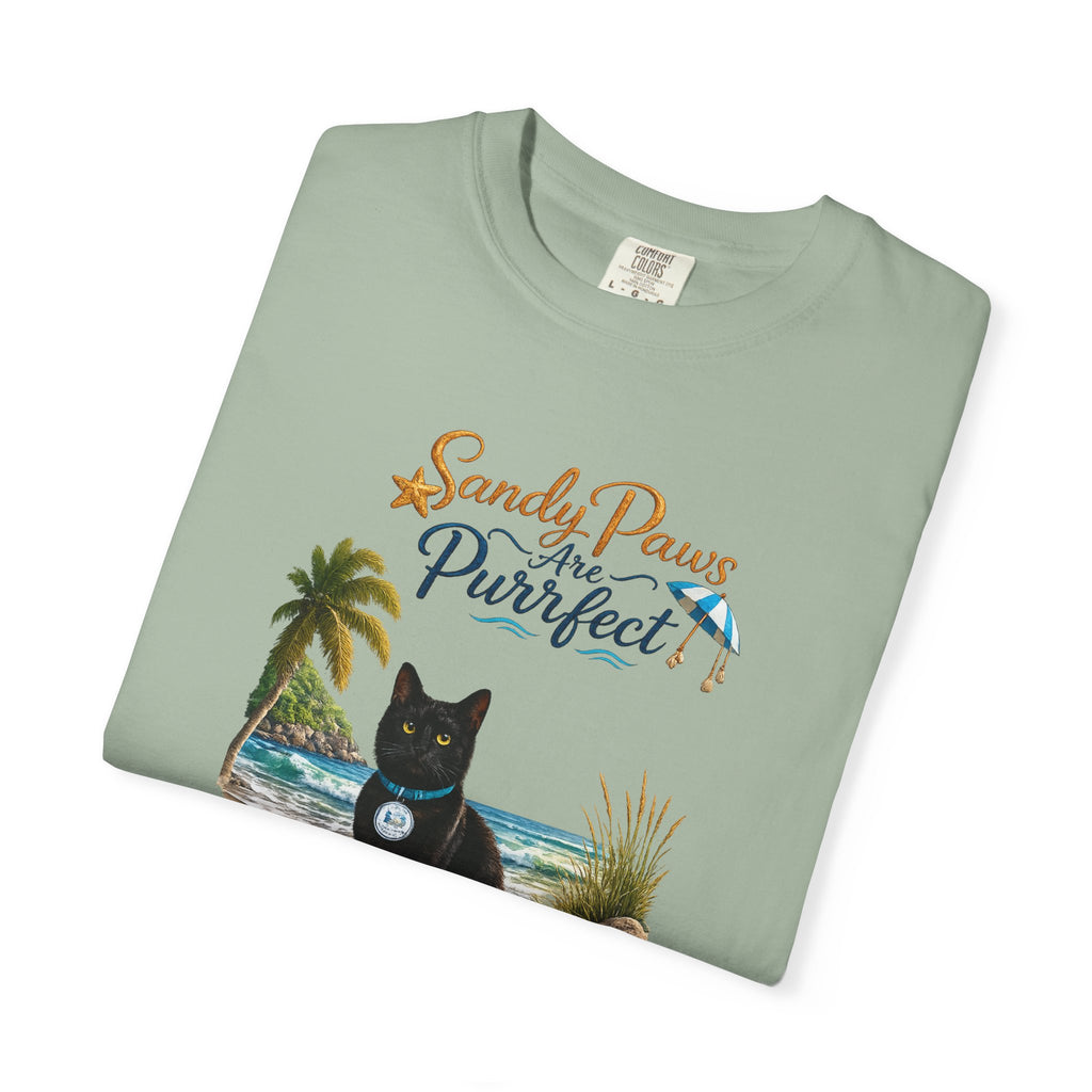 Sandy Paws Are Purrfect - Comfort Colors Unisex Garment Dyed Cat Beach T-Shirt