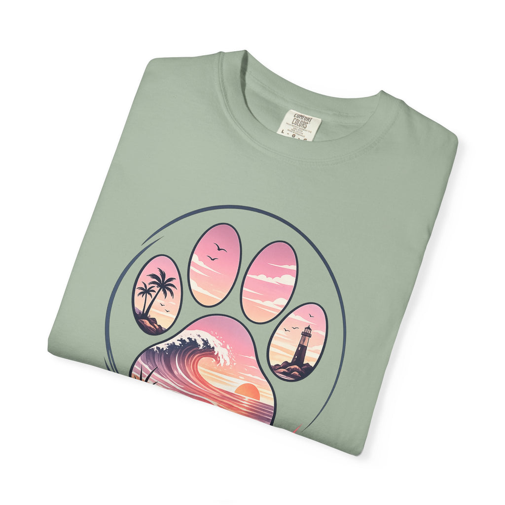 Sunset Paw Tee — Beach Wave Paw Print Unisex Comfort Colors T-Shirt