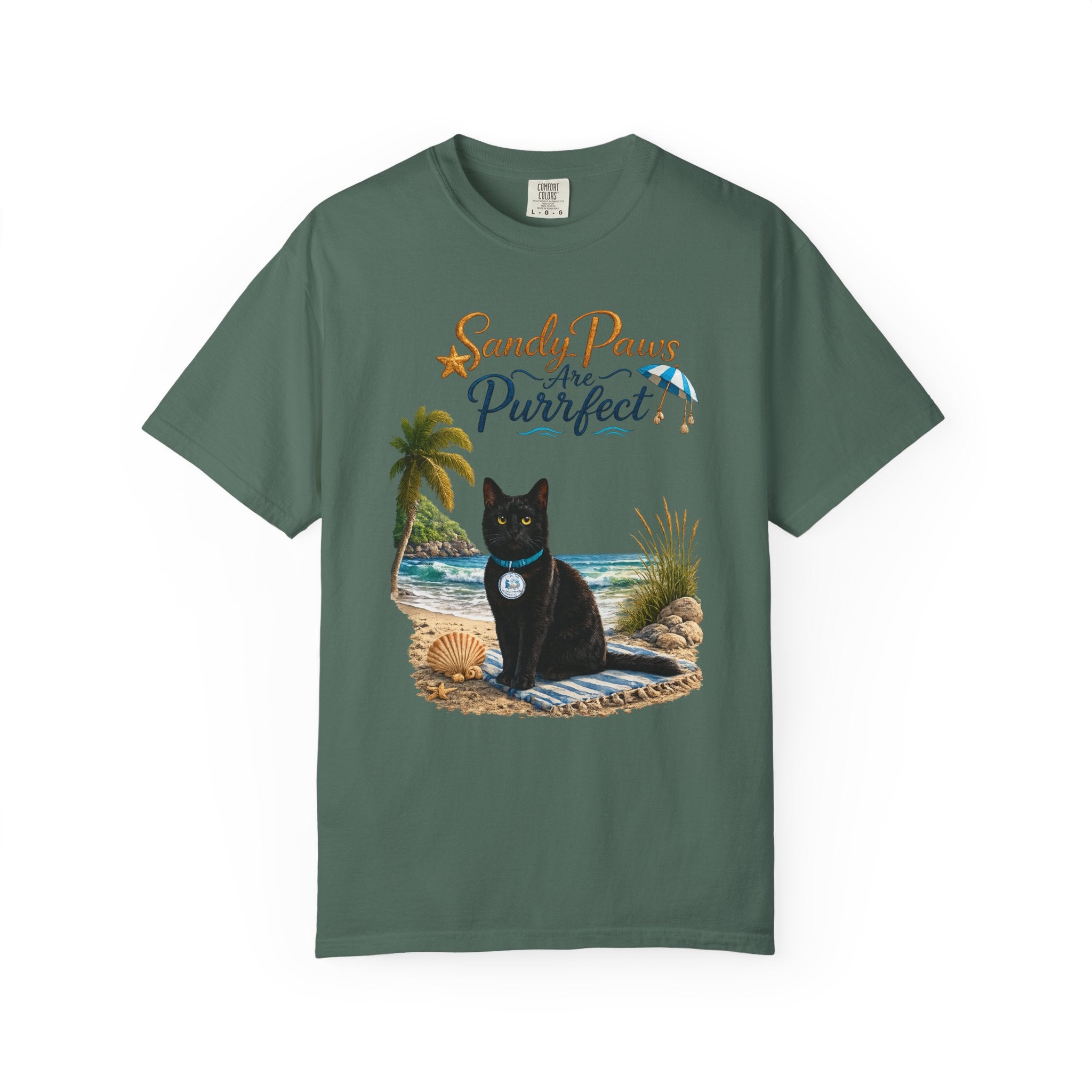 Sandy Paws Are Purrfect - Comfort Colors Unisex Garment Dyed Cat Beach T-Shirt