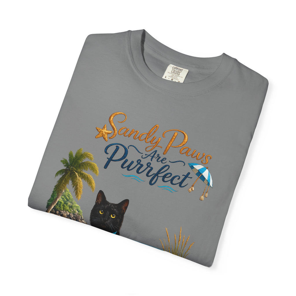 Sandy Paws Are Purrfect - Comfort Colors Unisex Garment Dyed Cat Beach T-Shirt