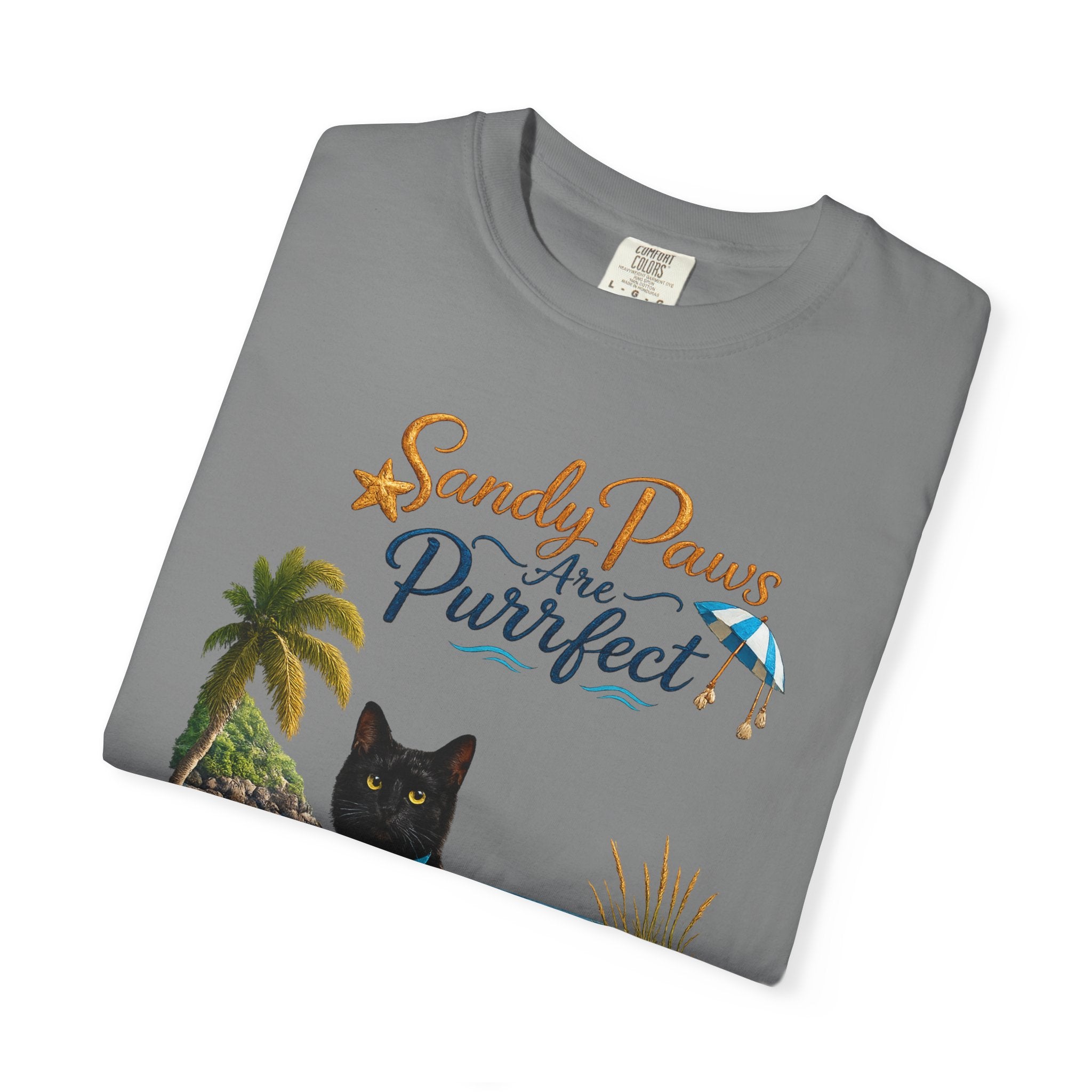 Sandy Paws Are Purrfect - Comfort Colors Unisex Garment Dyed Cat Beach T-Shirt