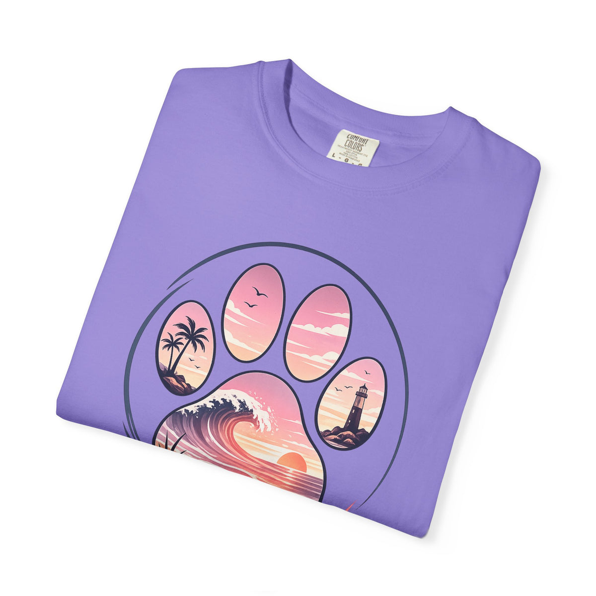 Sunset Paw Tee — Beach Wave Paw Print Unisex Comfort Colors T-Shirt