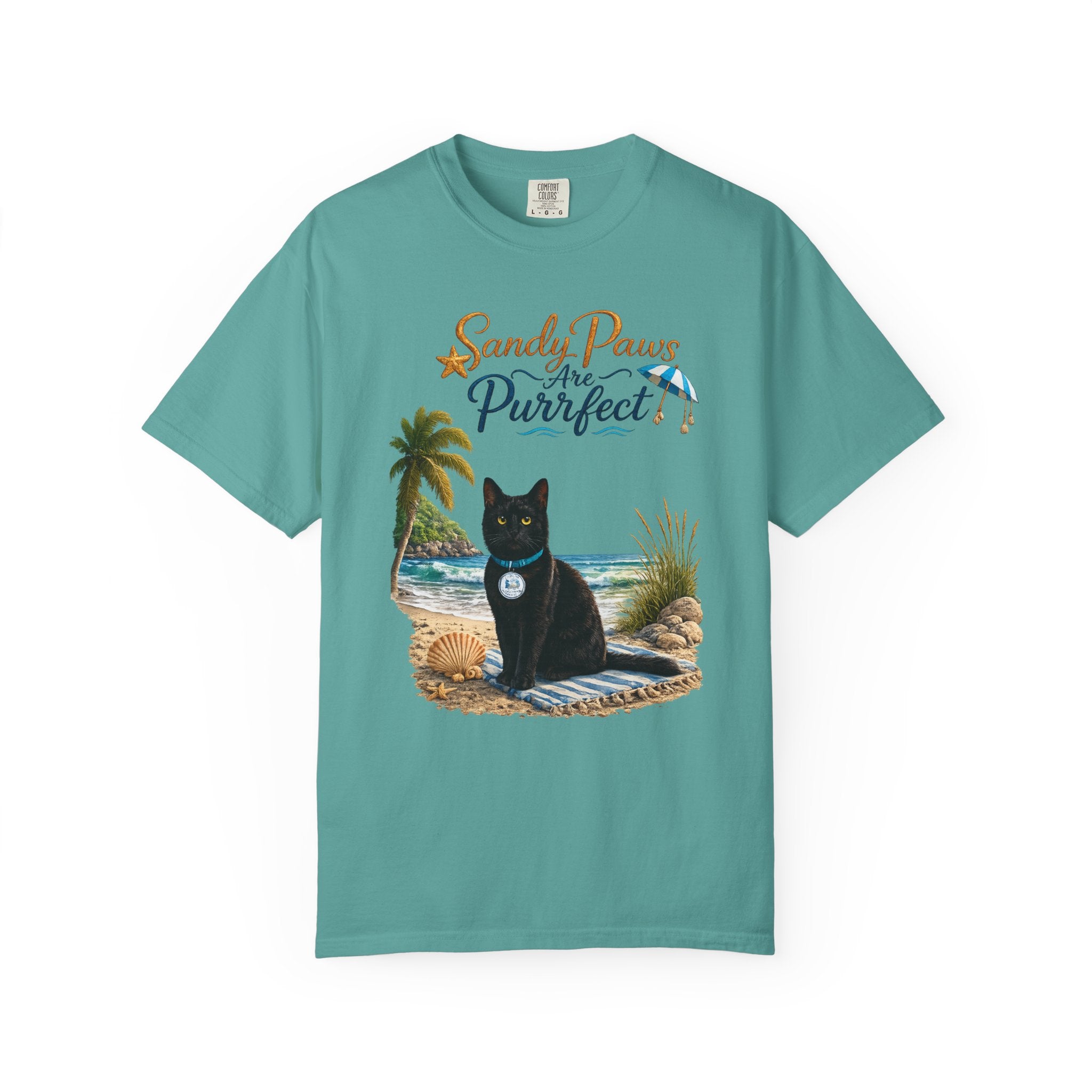 Sandy Paws Are Purrfect - Comfort Colors Unisex Garment Dyed Cat Beach T-Shirt