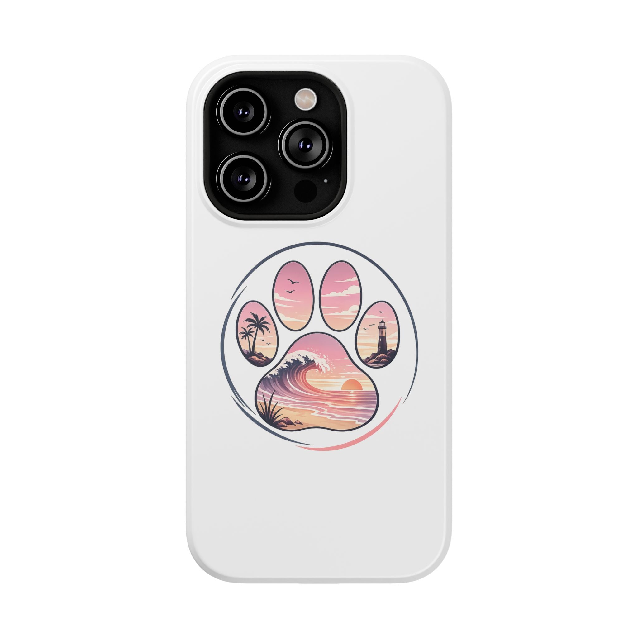 Beach Paw Phone Case — Impact-Resistant Tropical Paw Print iPhone Cover