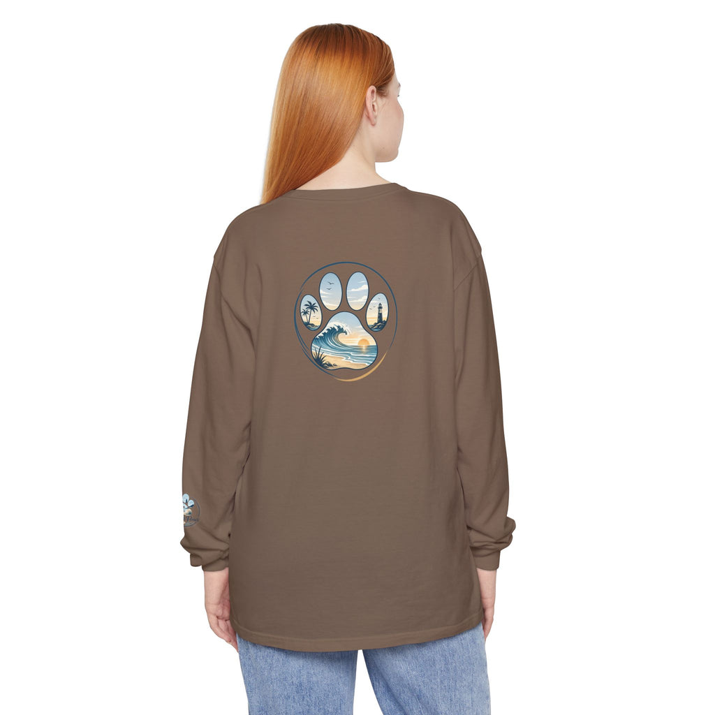 Coast & Paws Signature Soft Long Sleeve Tee — Coastal Paw Wave Graphic