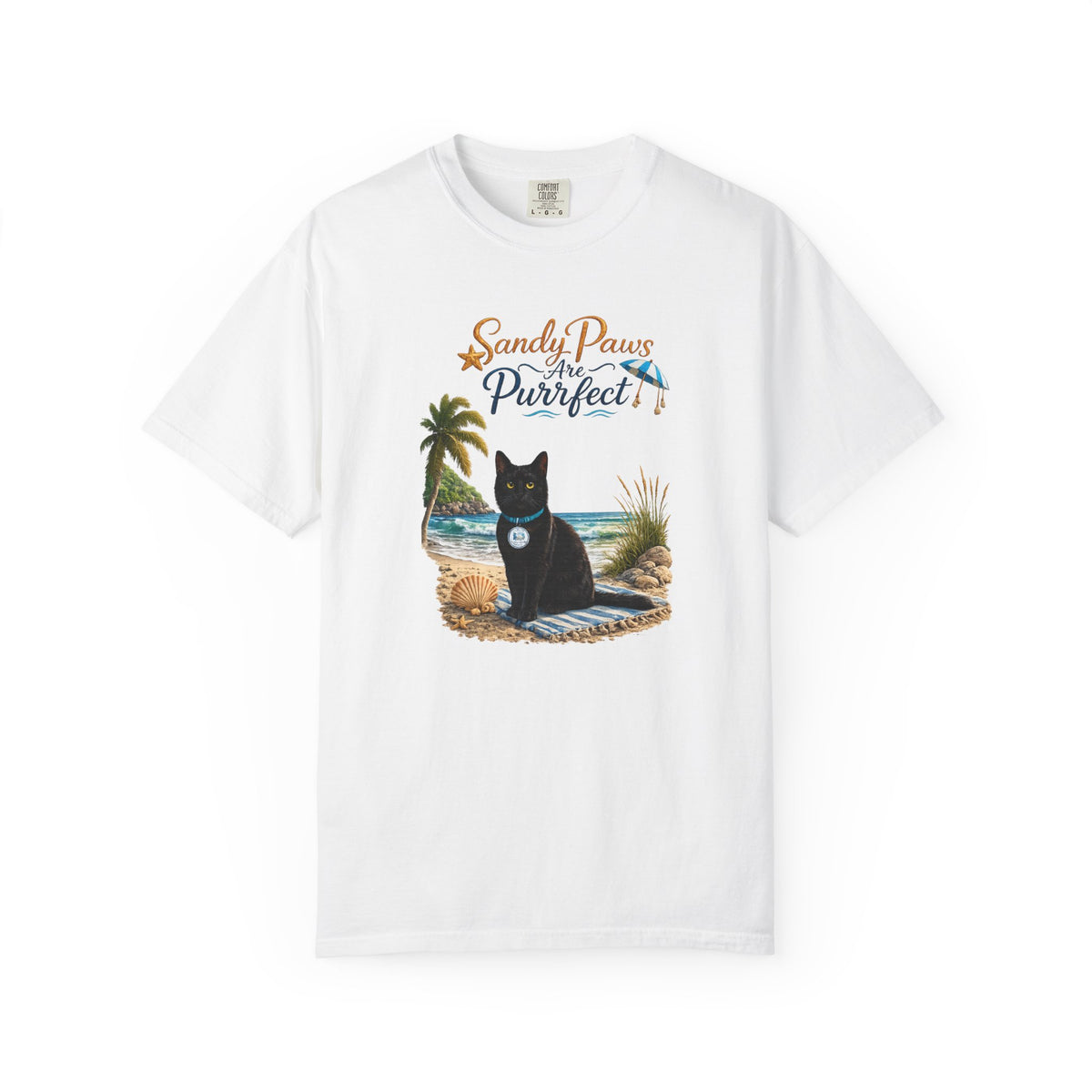 Sandy Paws Are Purrfect - Comfort Colors Unisex Garment Dyed Cat Beach T-Shirt