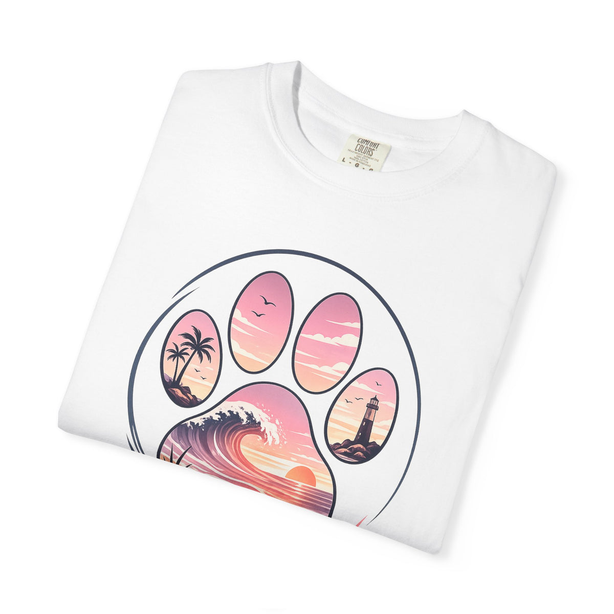 Sunset Paw Tee — Beach Wave Paw Print Unisex Comfort Colors T-Shirt
