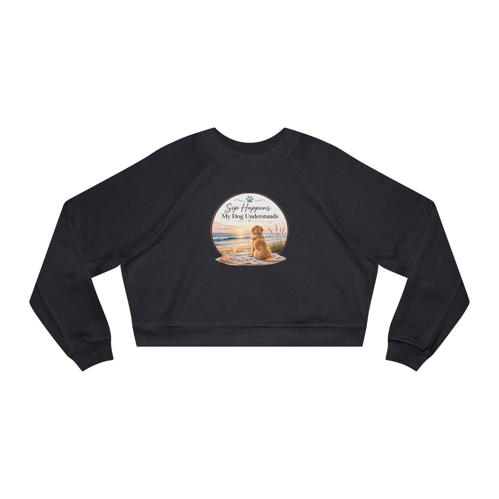 Cropped Pullover – Golden Retriever Beach "Sip Happens My Dog Understands" Graphic