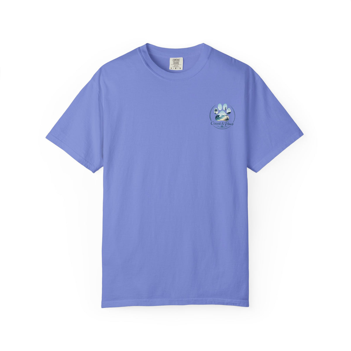Paws Tides & Good Vibes T-Shirt | Beach Dog Paw Print Coastal Scene