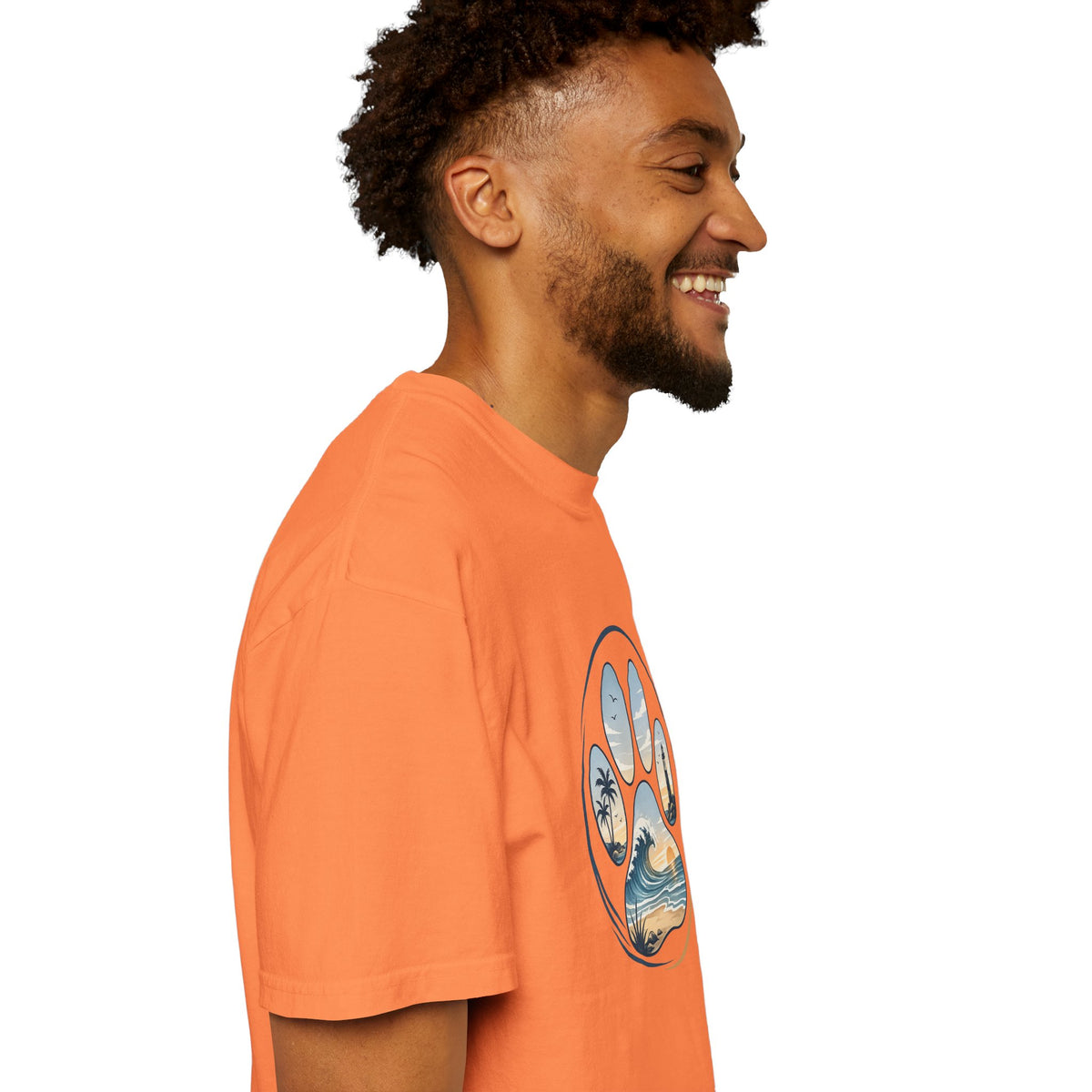 Ocean Paw Surf T-Shirt — Beach Sunset Paw Print Tee