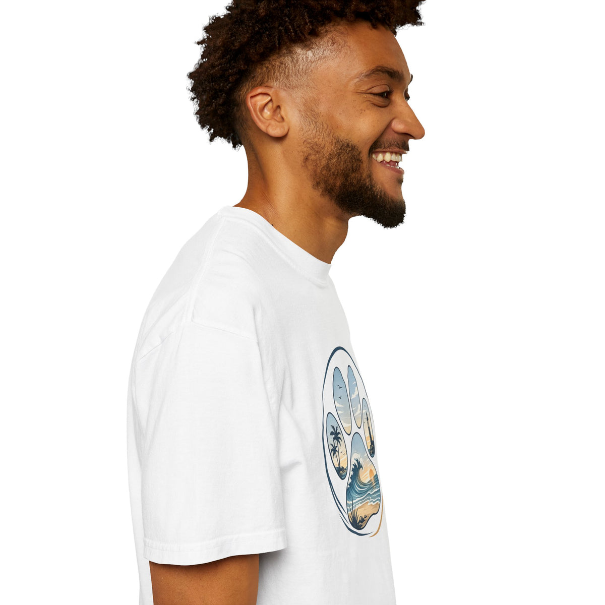 Ocean Paw Surf T-Shirt — Beach Sunset Paw Print Tee