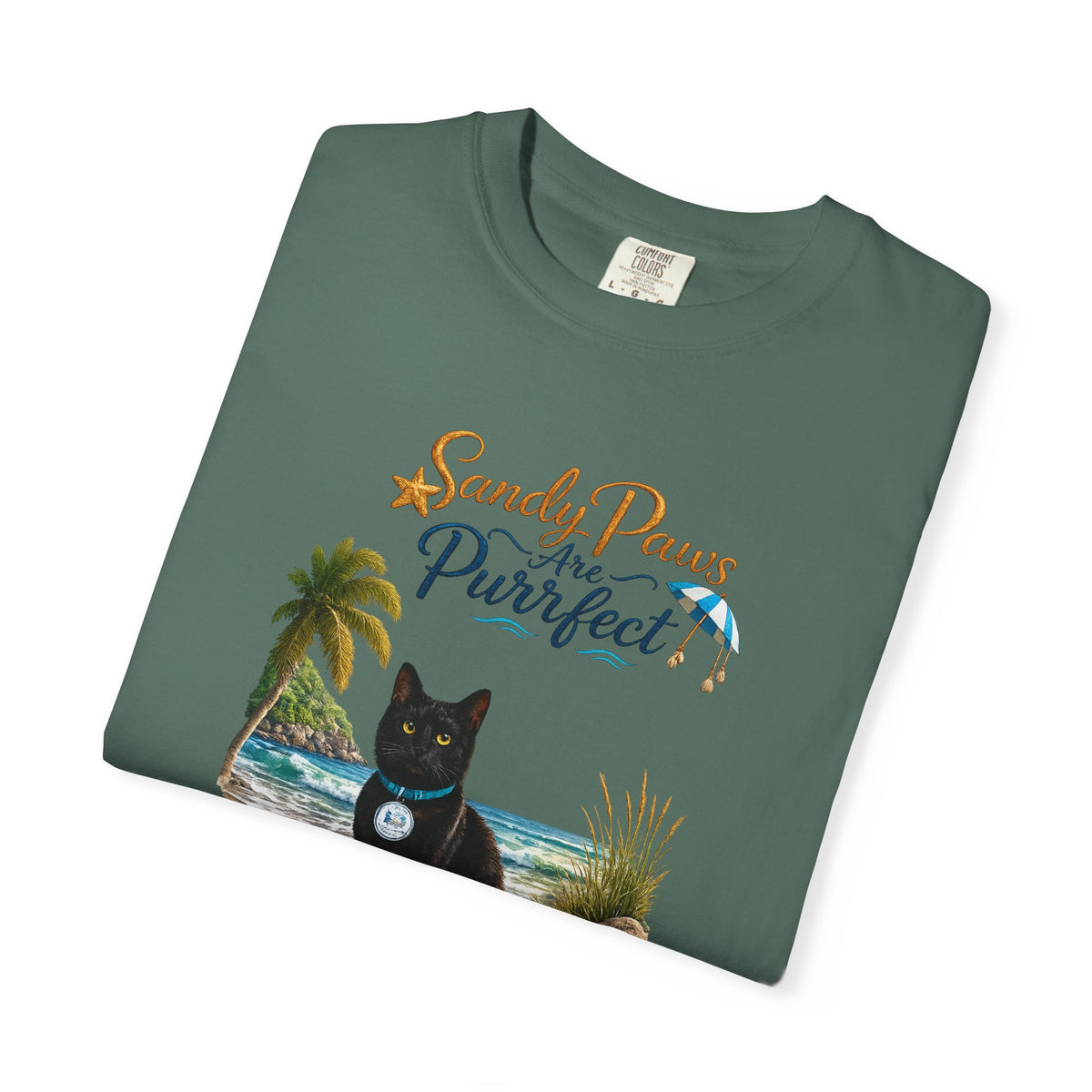 Sandy Paws Are Purrfect - Comfort Colors Unisex Garment Dyed Cat Beach T-Shirt