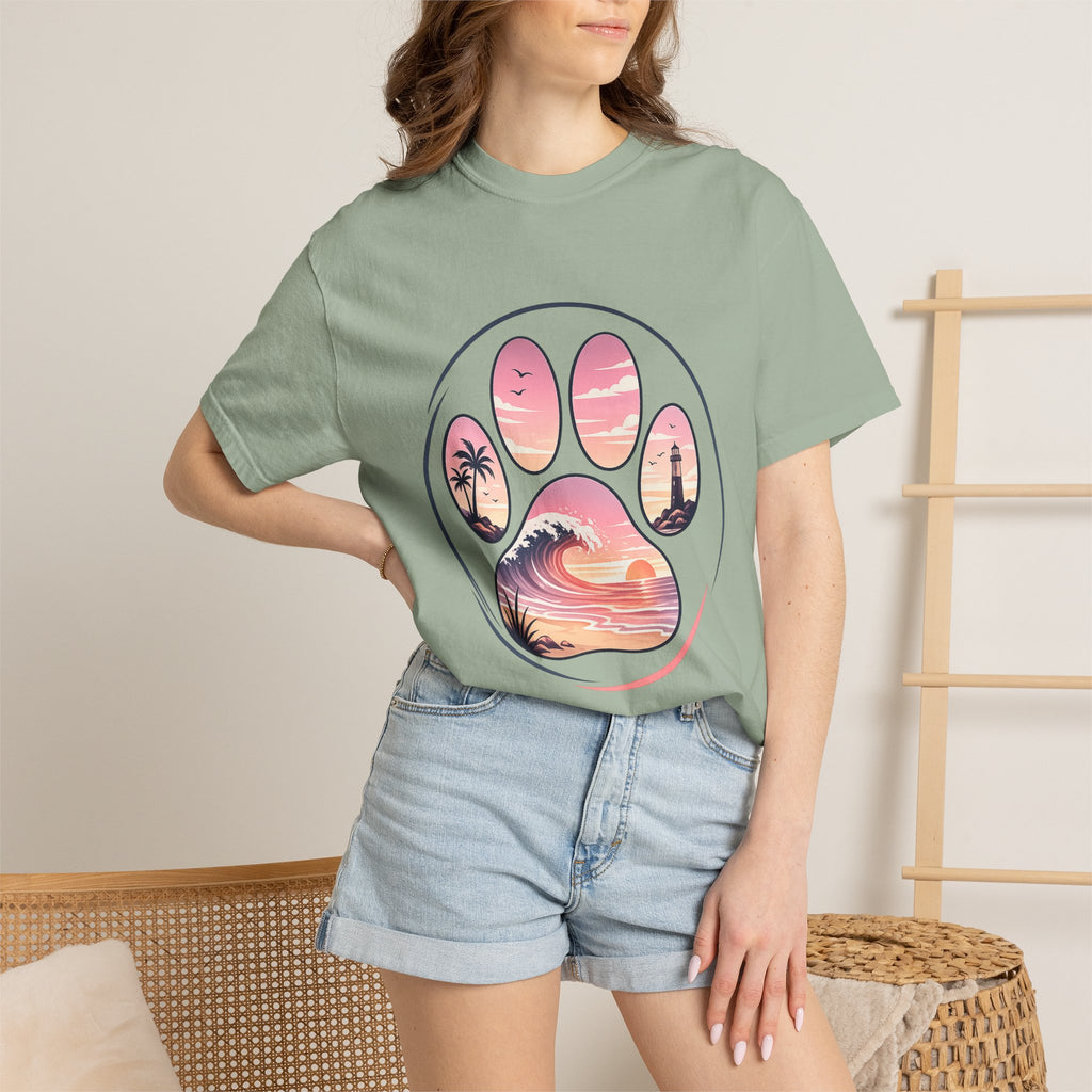 Sunset Paw Tee — Beach Wave Paw Print Unisex Comfort Colors T-Shirt