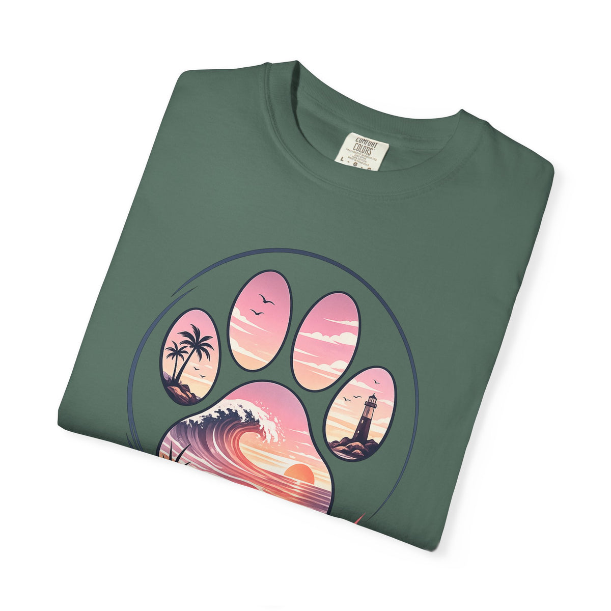 Sunset Paw Tee — Beach Wave Paw Print Unisex Comfort Colors T-Shirt
