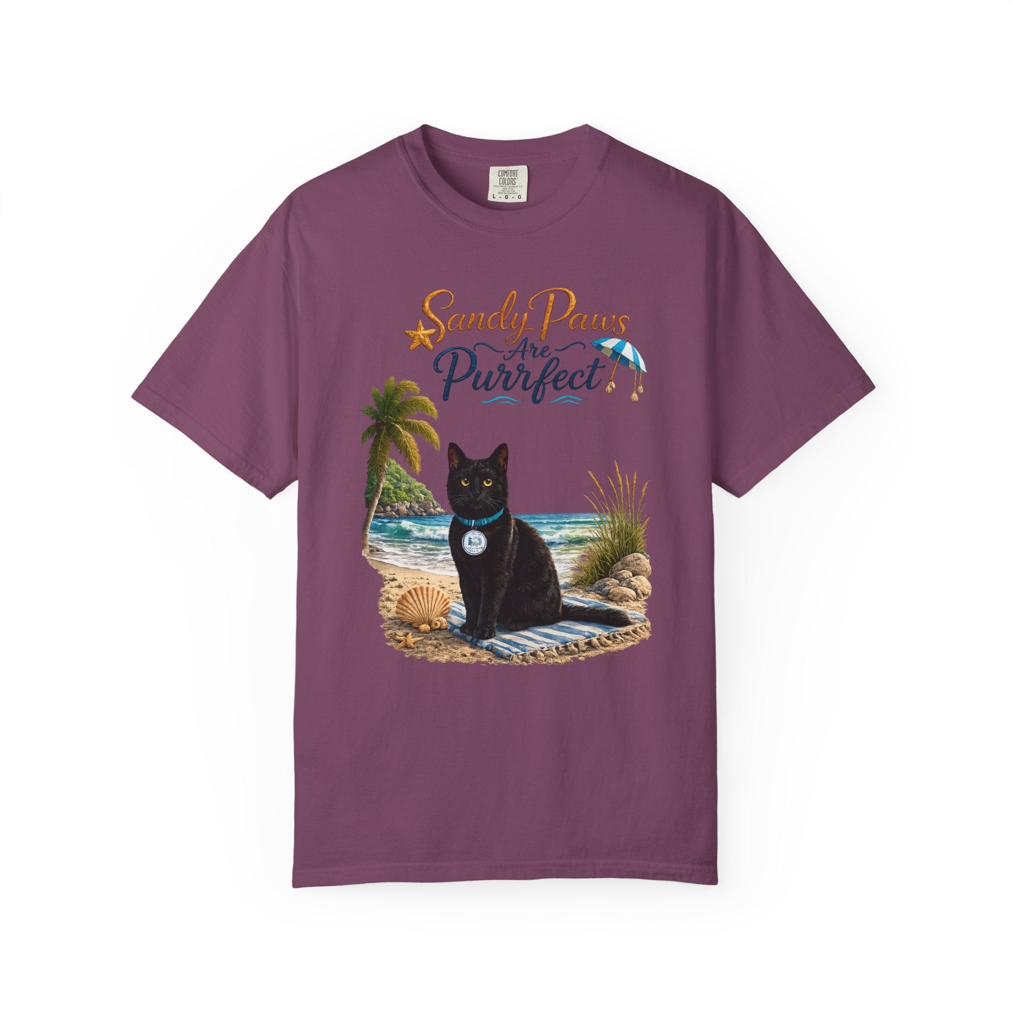Sandy Paws Are Purrfect - Comfort Colors Unisex Garment Dyed Cat Beach T-Shirt
