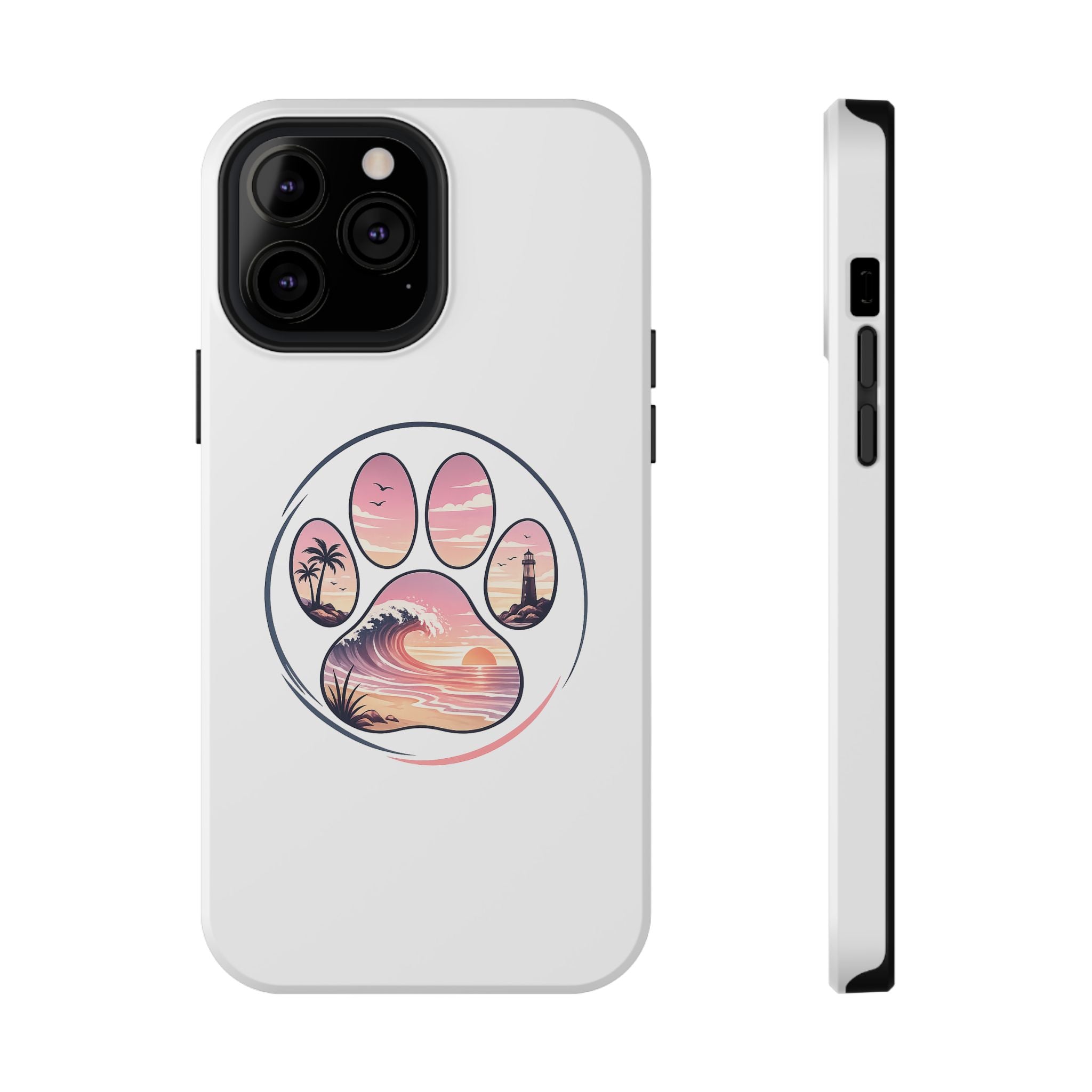 Beach Paw Phone Case — Impact-Resistant Tropical Paw Print iPhone Cover