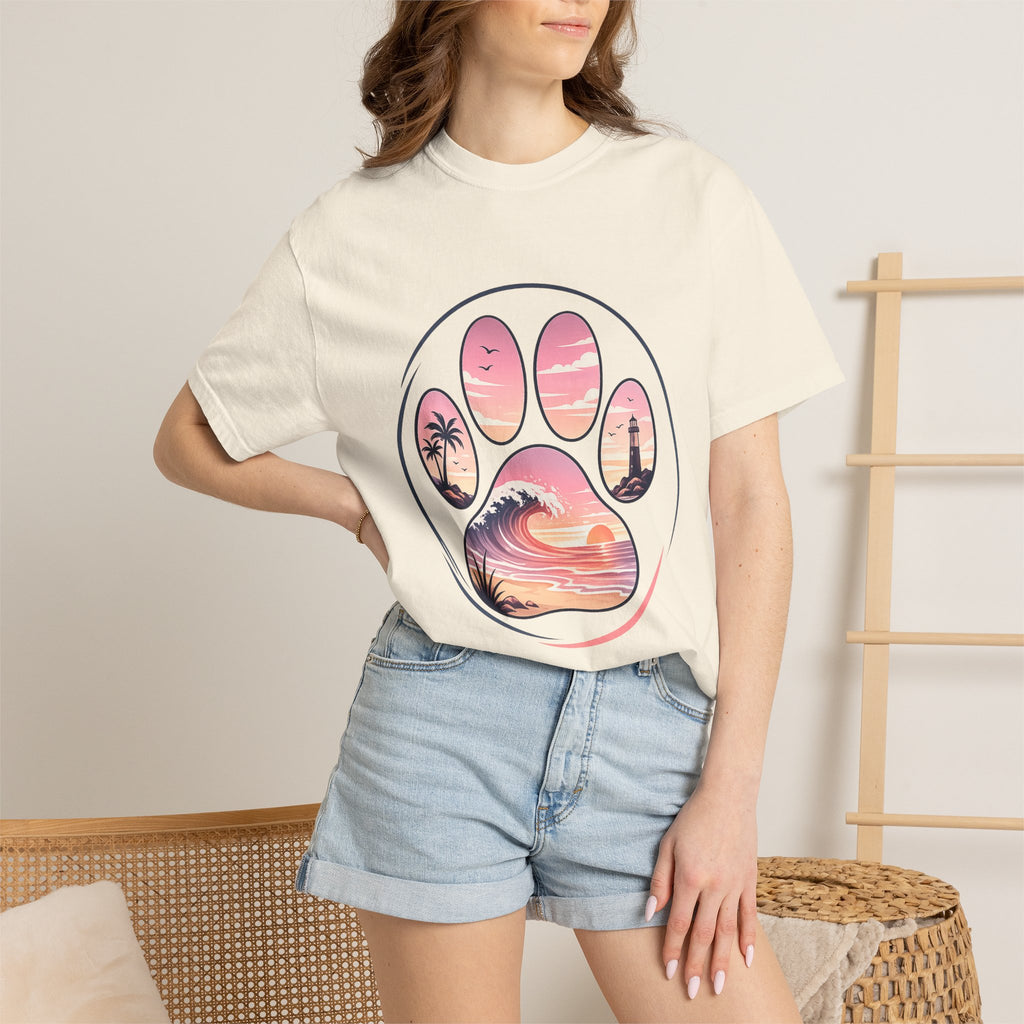 Sunset Paw Tee — Beach Wave Paw Print Unisex Comfort Colors T-Shirt