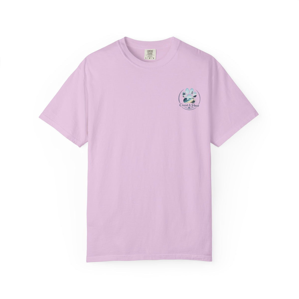Paws Tides & Good Vibes T-Shirt | Beach Dog Paw Print Coastal Scene