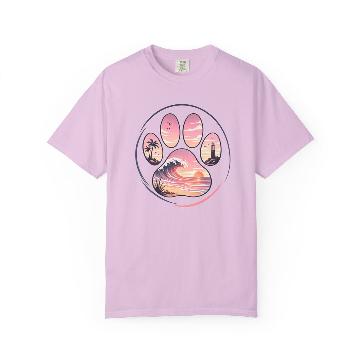 Sunset Paw Tee — Beach Wave Paw Print Unisex Comfort Colors T-Shirt