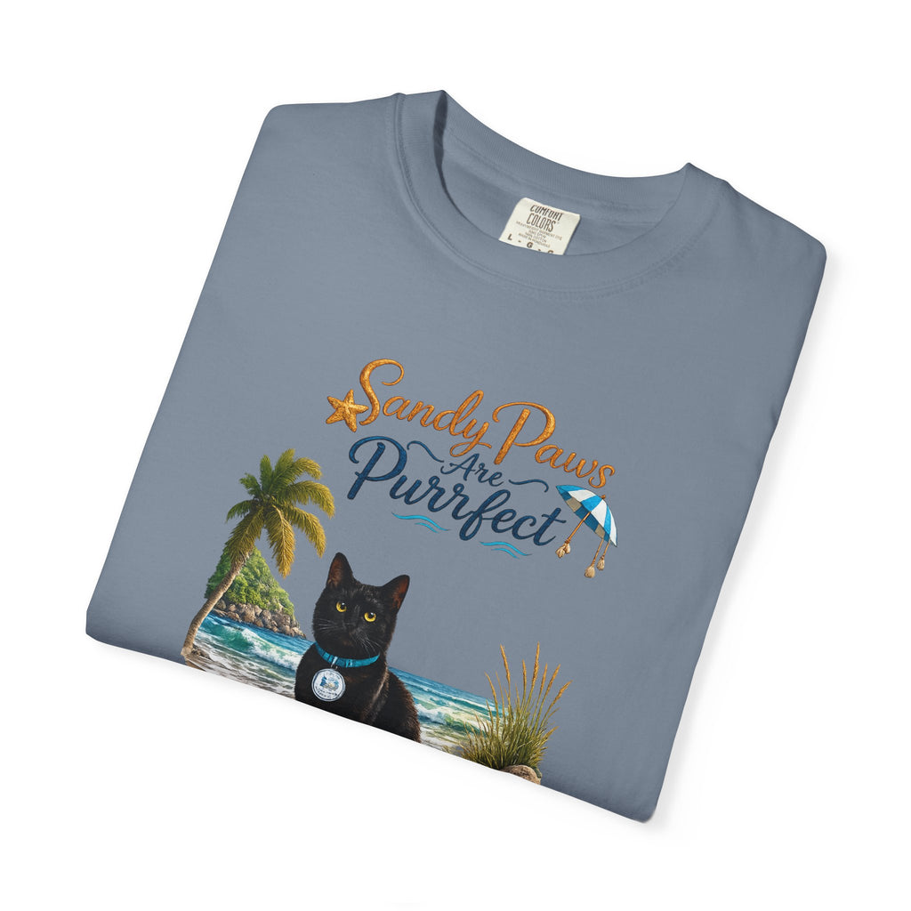 Sandy Paws Are Purrfect - Comfort Colors Unisex Garment Dyed Cat Beach T-Shirt