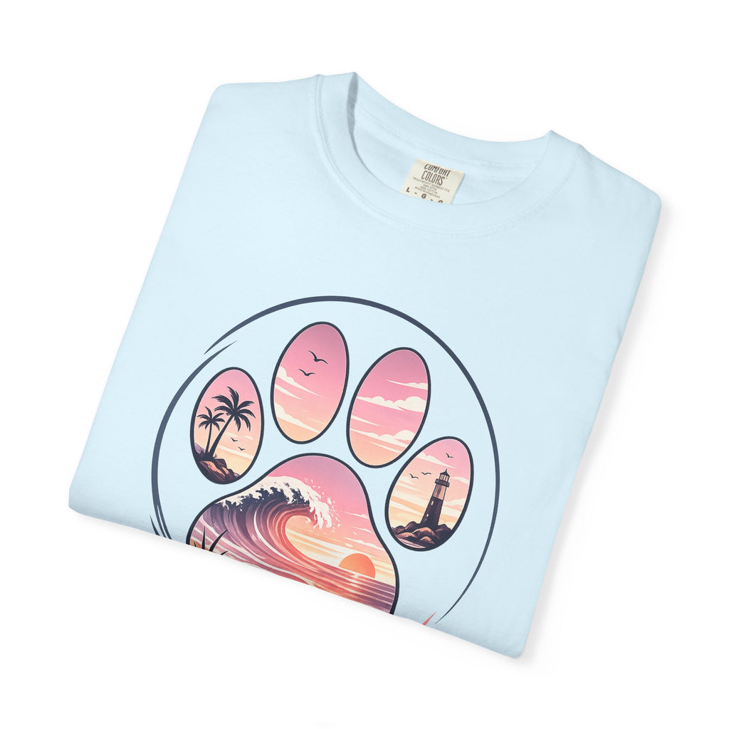 Sunset Paw Tee — Beach Wave Paw Print Unisex Comfort Colors T-Shirt