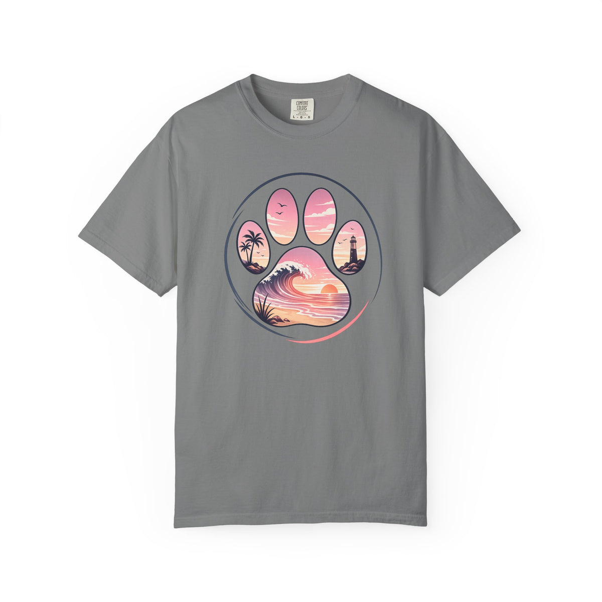 Sunset Paw Tee — Beach Wave Paw Print Unisex Comfort Colors T-Shirt