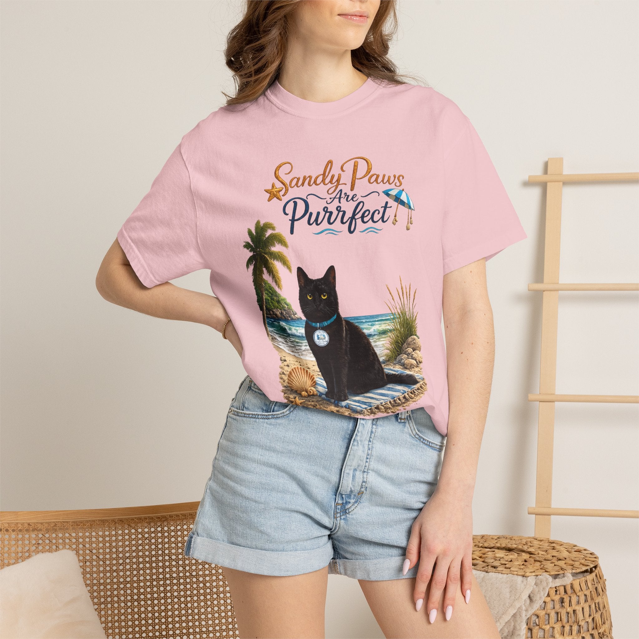 Sandy Paws Are Purrfect - Comfort Colors Unisex Garment Dyed Cat Beach T-Shirt
